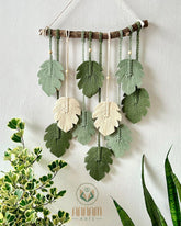 Green Leaves Macrame Monstera Wall Art LM01