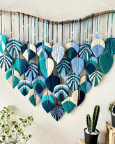Blue macrame leaf wall hanging LM11