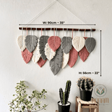 Monstera macrame leaf wall hanging in pink, gray, cream LM04