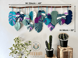 Green and purple monstera macrame leaf wall hanging LM03