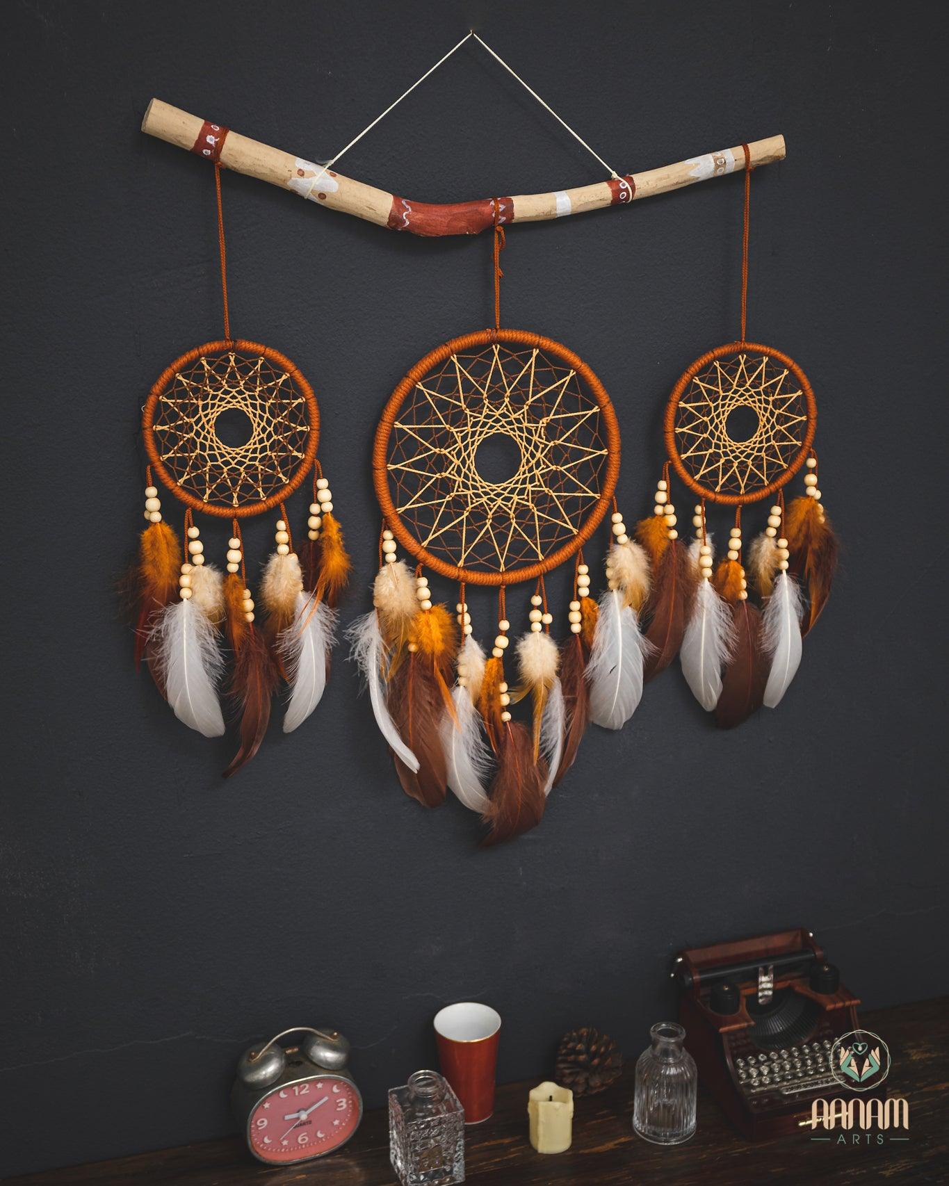 Set of 3 Rustic Dreamcatchers Brown SD14