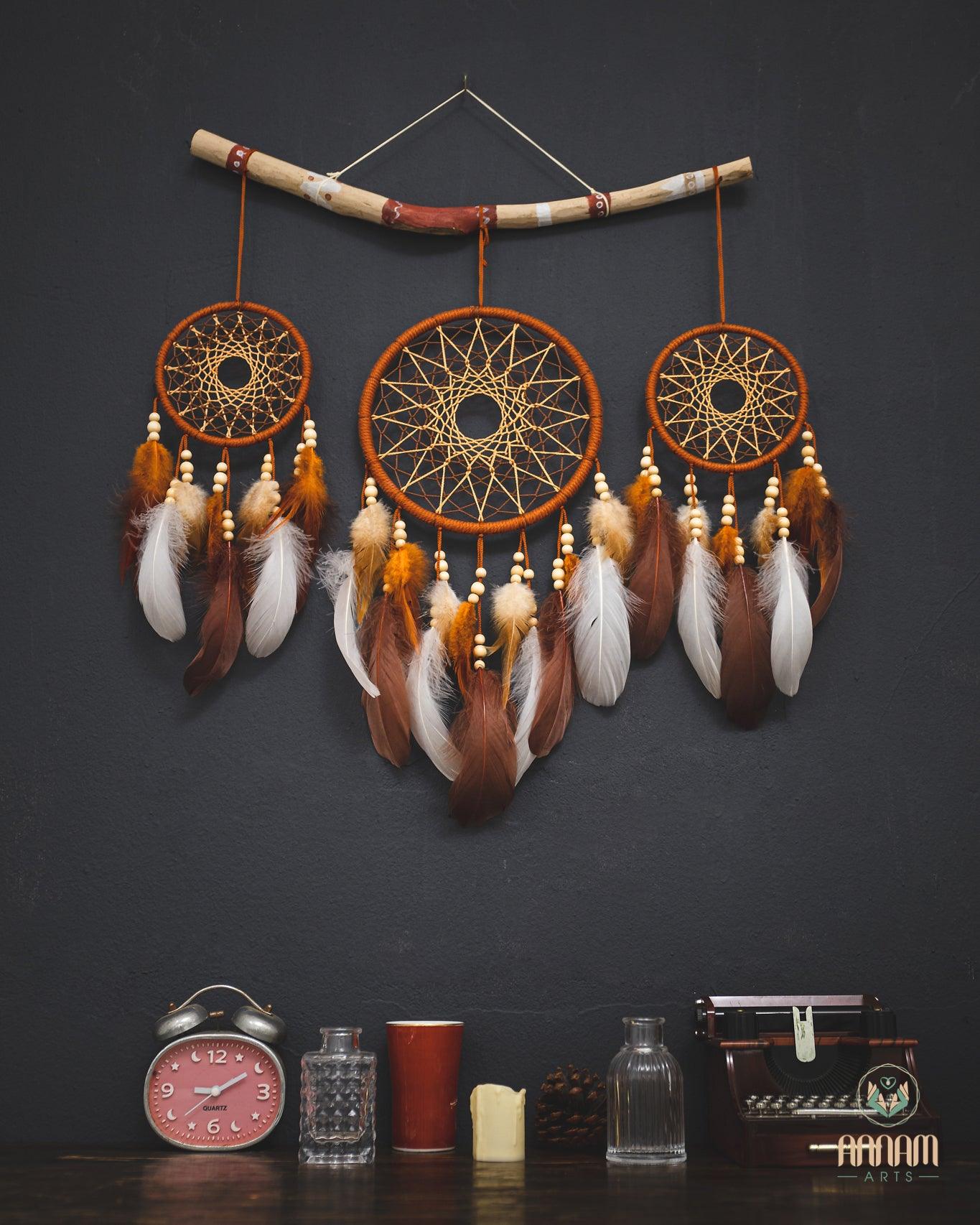 Set of 3 Rustic Dreamcatchers Brown SD14