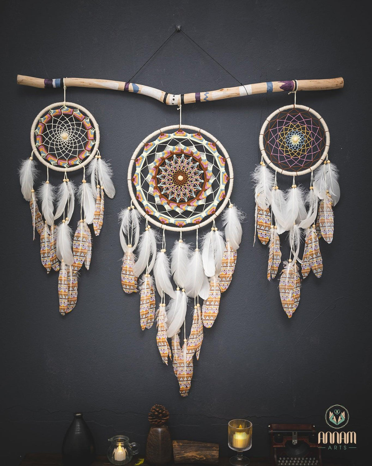 Set of 3 Rustic Dreamcatchers White SD21