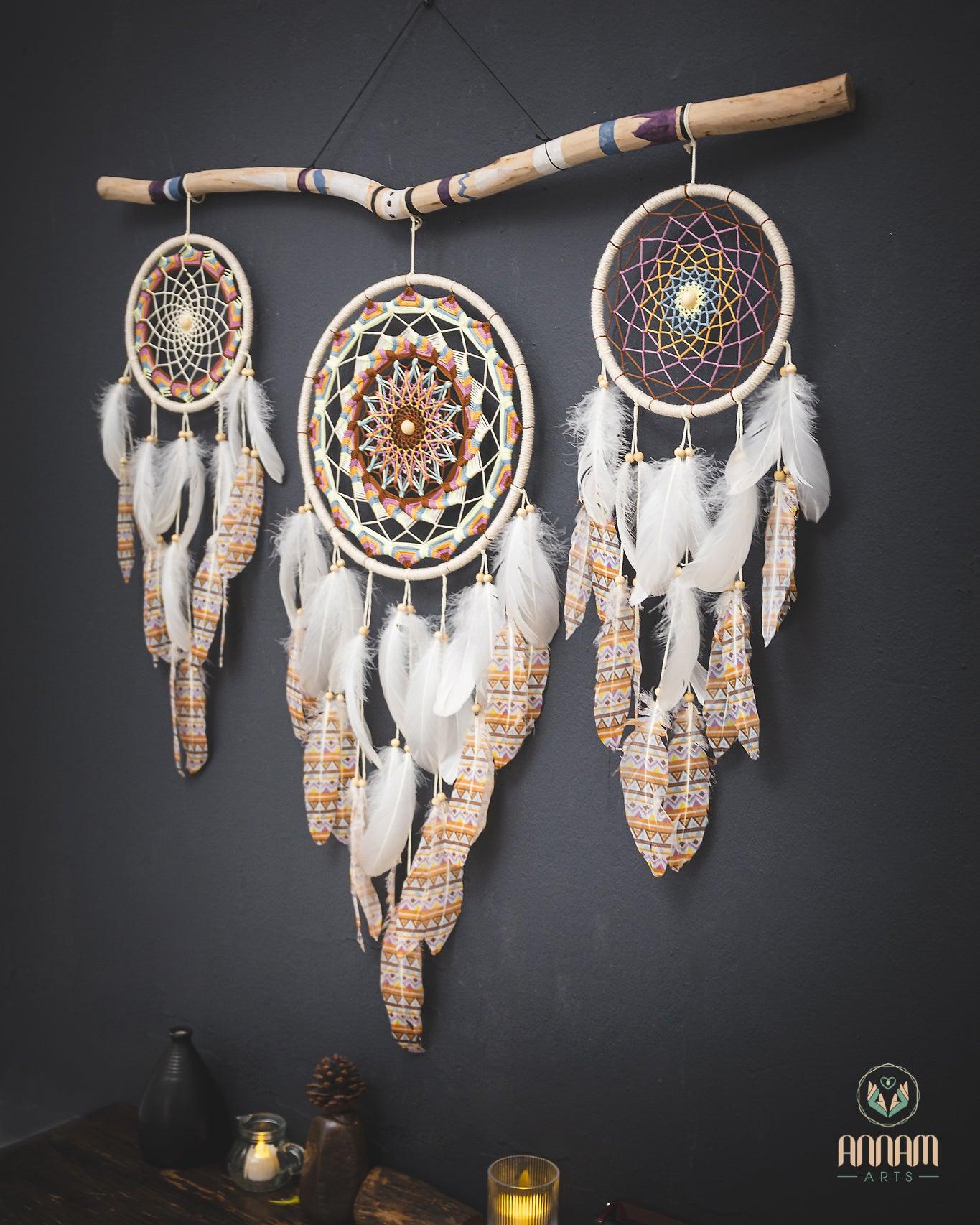 Set of 3 Rustic Dreamcatchers White SD21