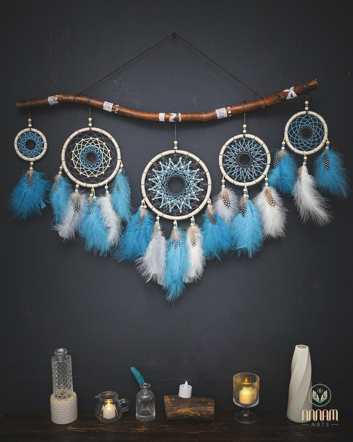 Set of 5 navy blue Dreamcatchers SD20