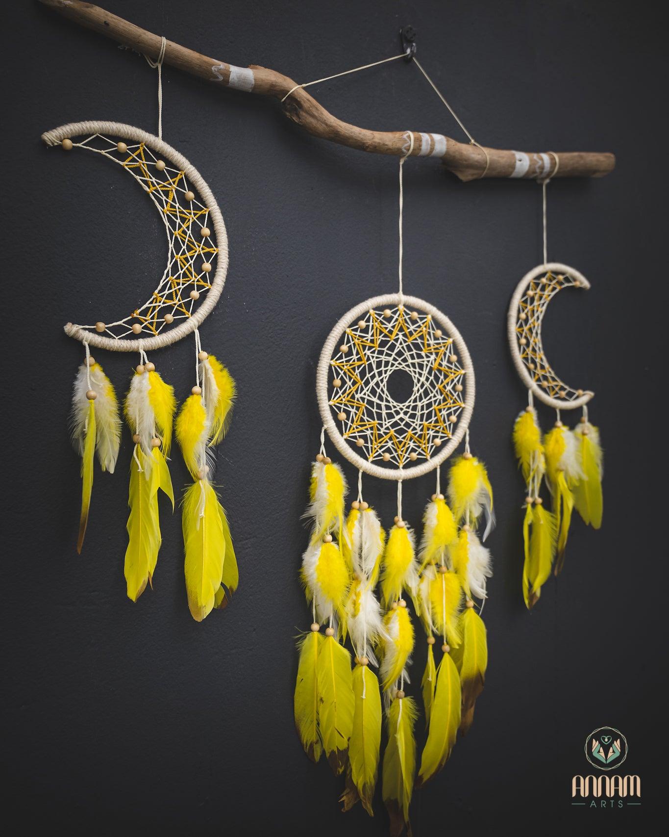 Set of 3 yellow moon Dreamcatchers SD23