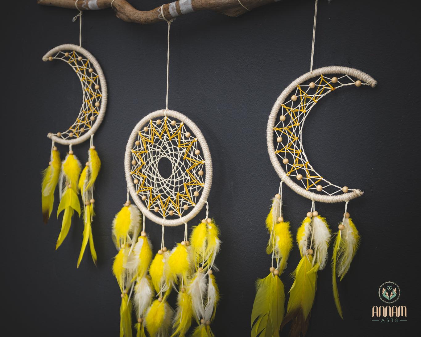 Set of 3 yellow moon Dreamcatchers SD23