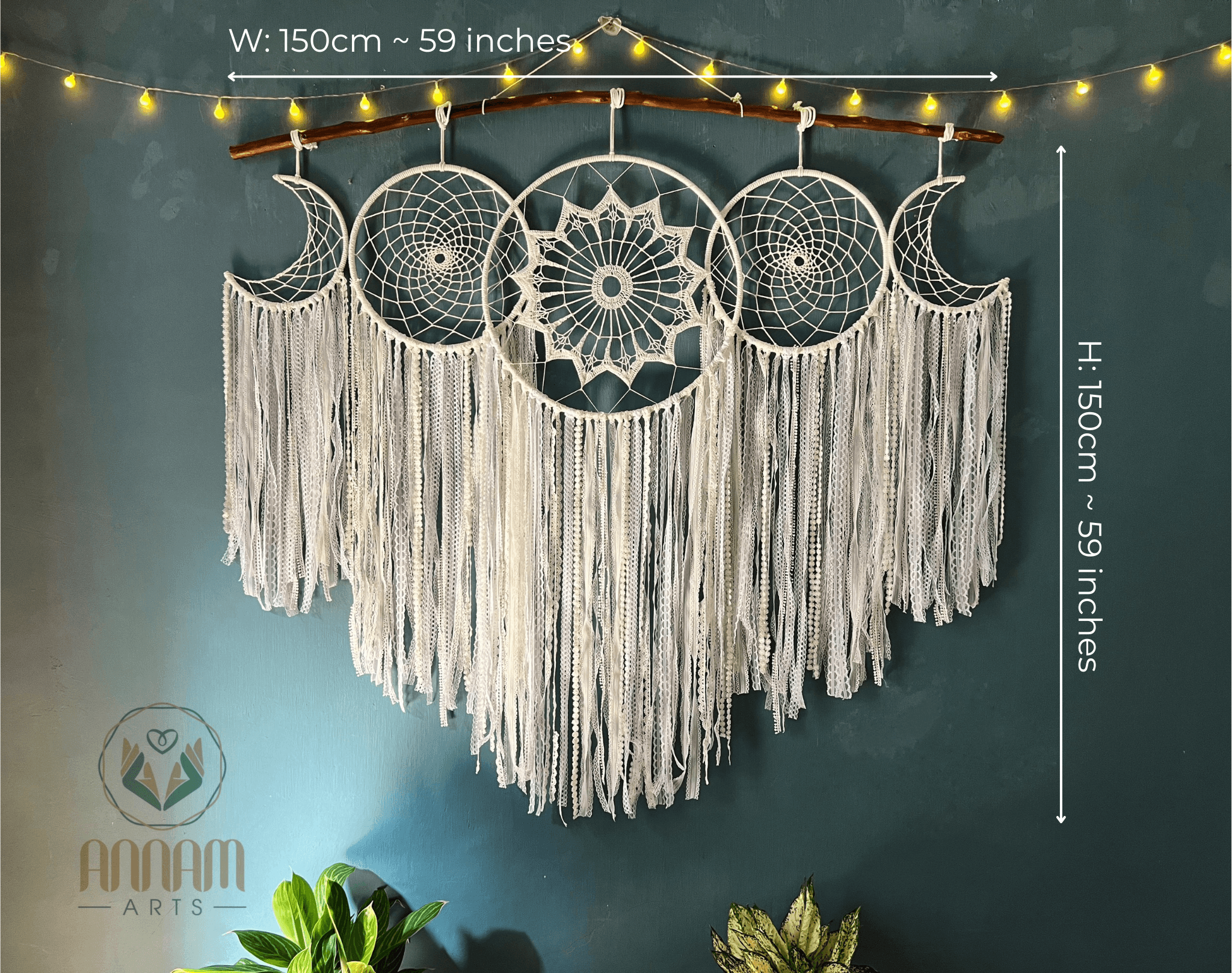 White Dreamcatcher Set Hanging Above the Bed SD01