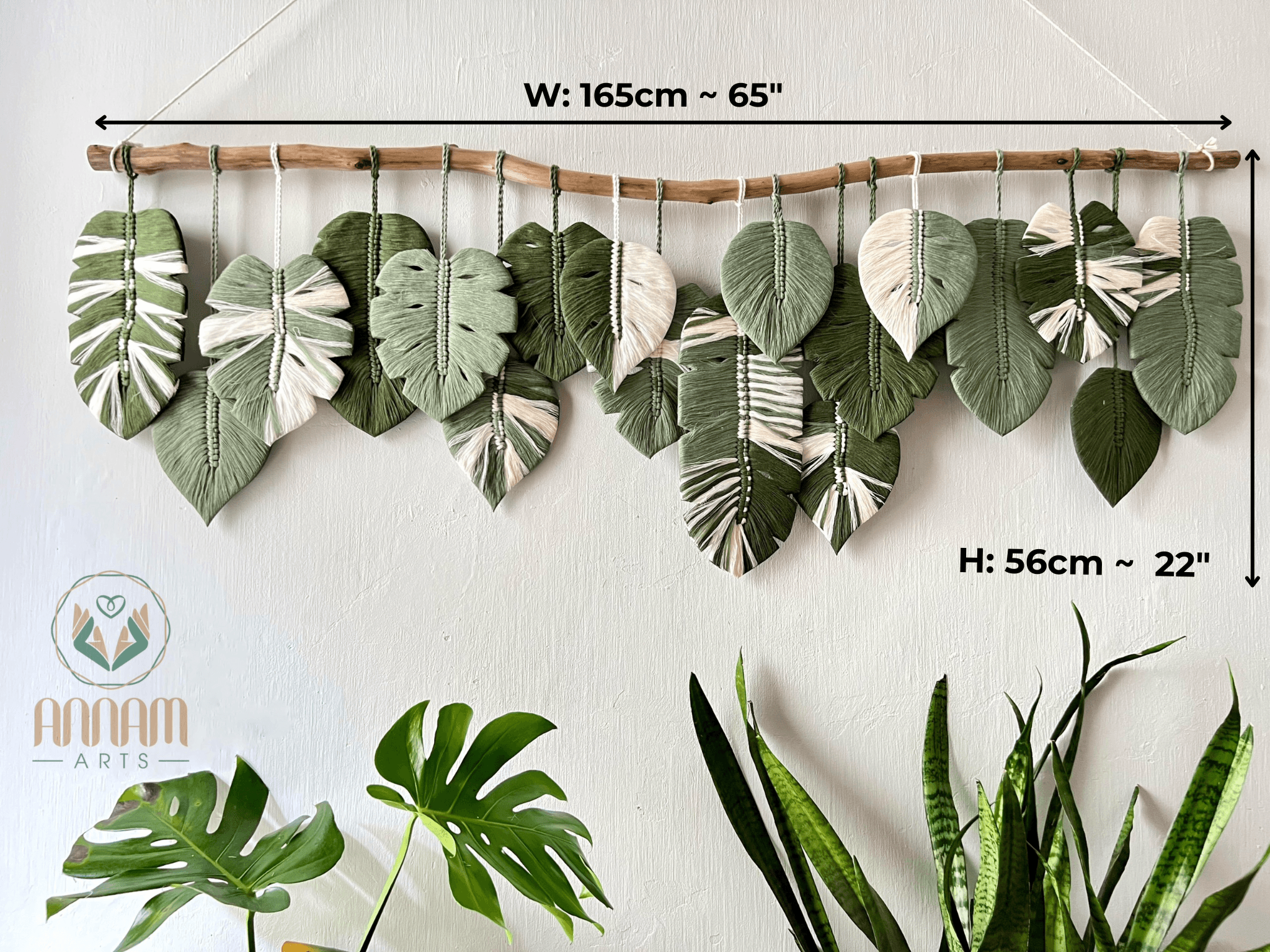 Macrame Monstera green leaf wall hanging LM03