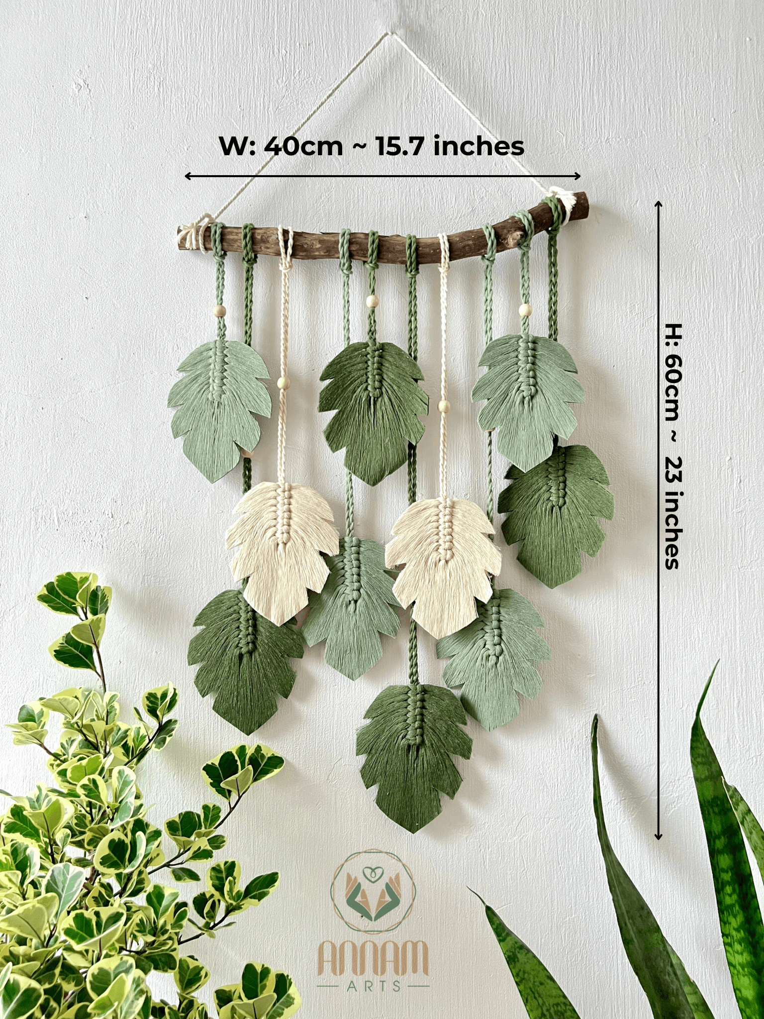 Green Leaves Macrame Monstera Wall Art LM01