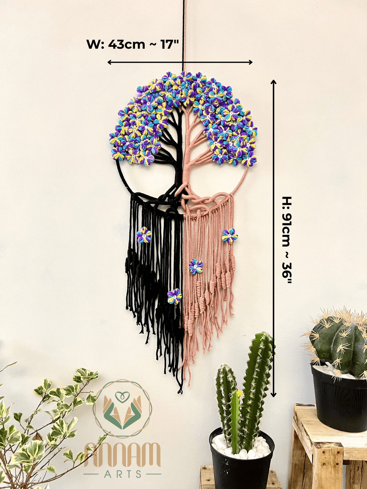 Macrame flower of life wall hanging with 2 color stems TOL08