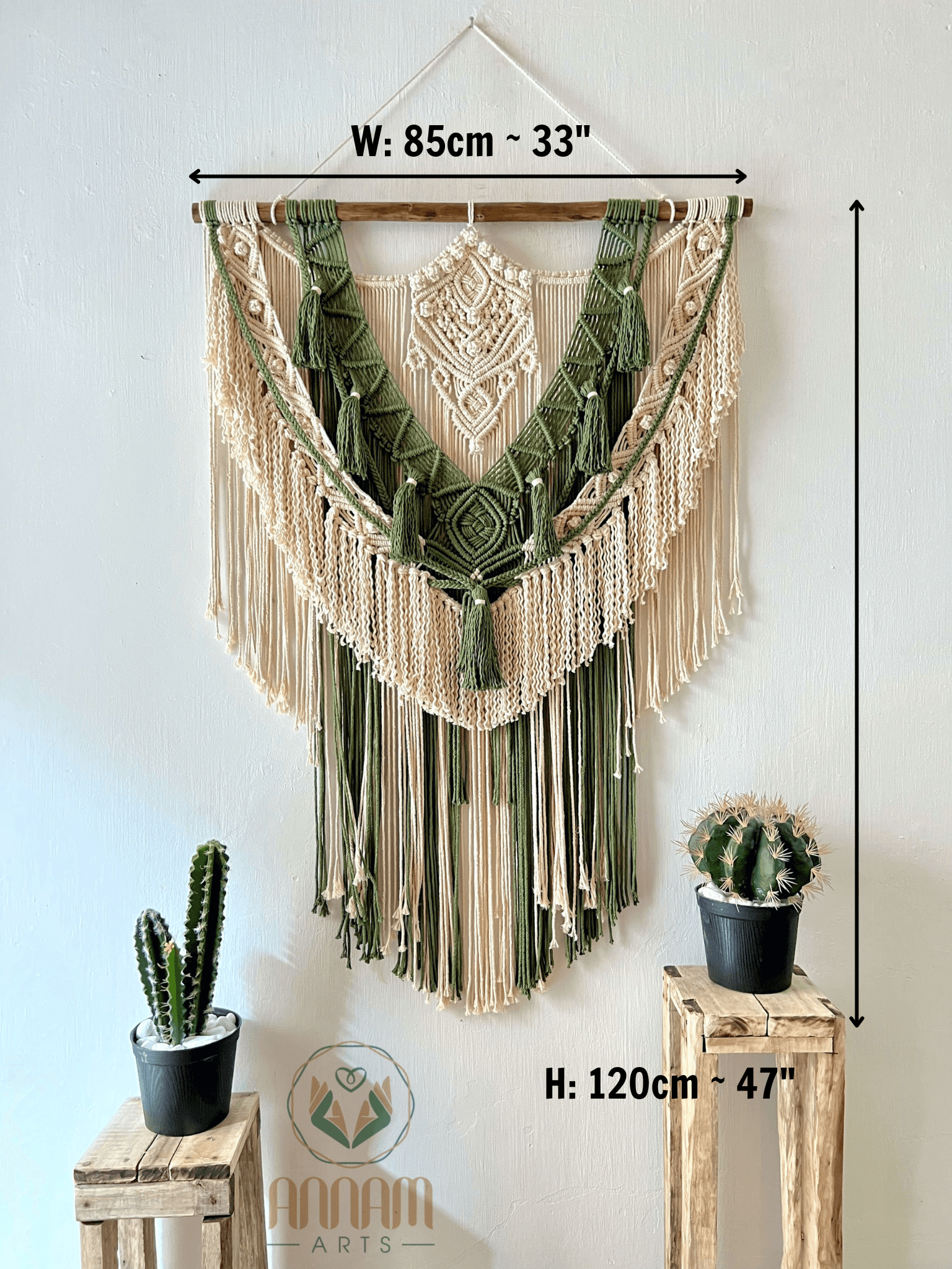 Large macrame green wall hanging MCR02