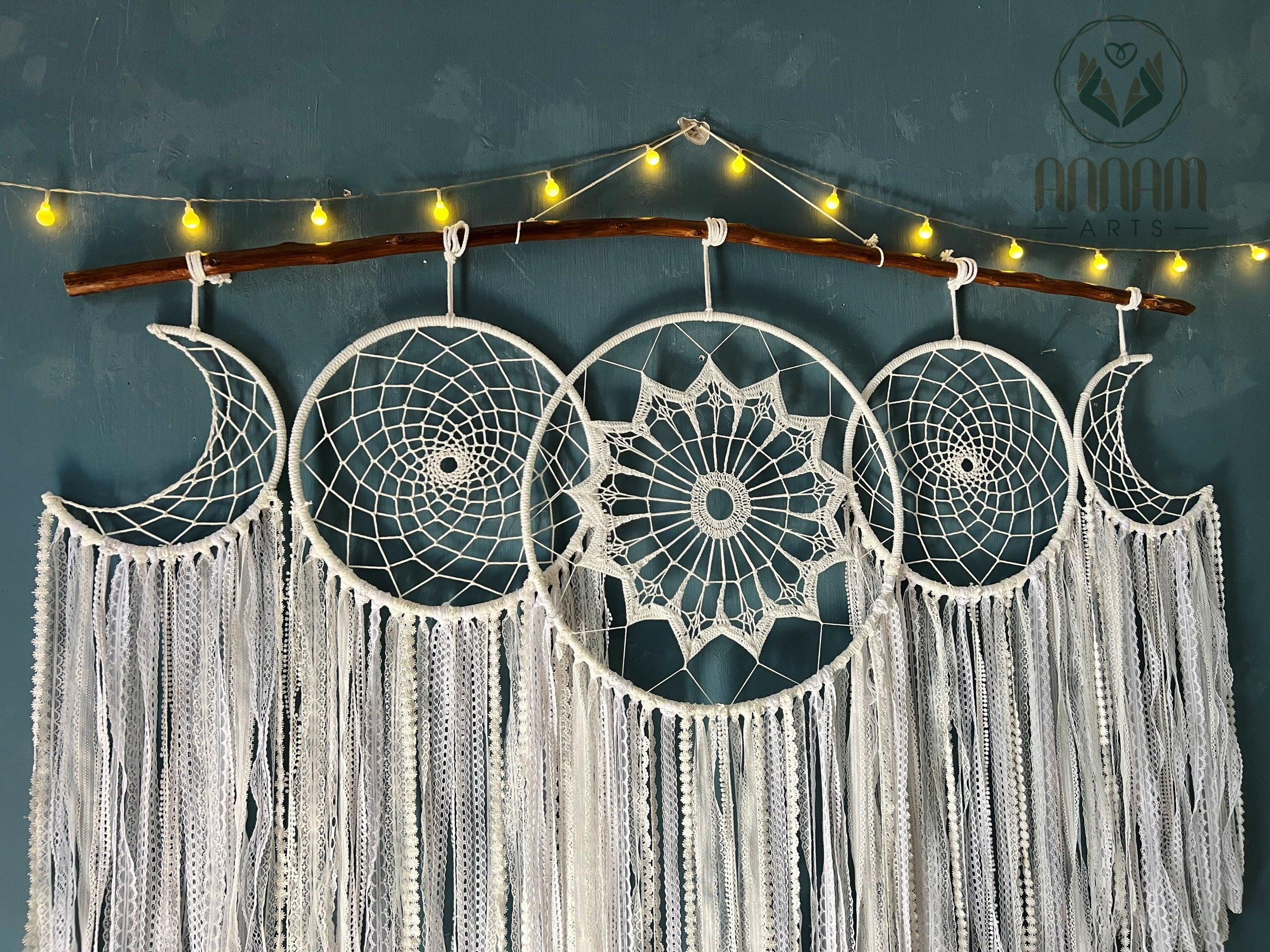 White Dreamcatcher Set Hanging Above the Bed SD01