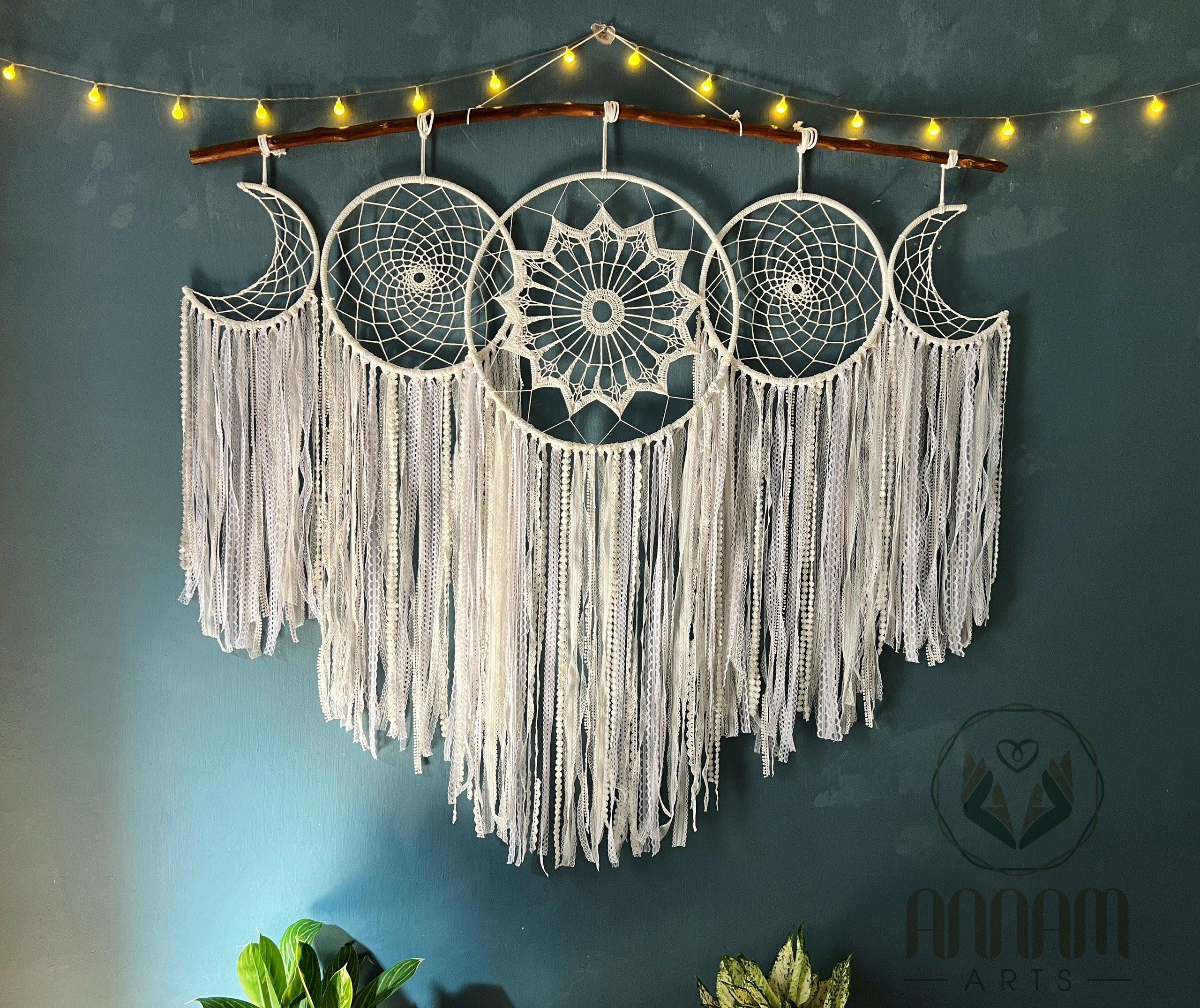 White Dreamcatcher Set Hanging Above the Bed SD01