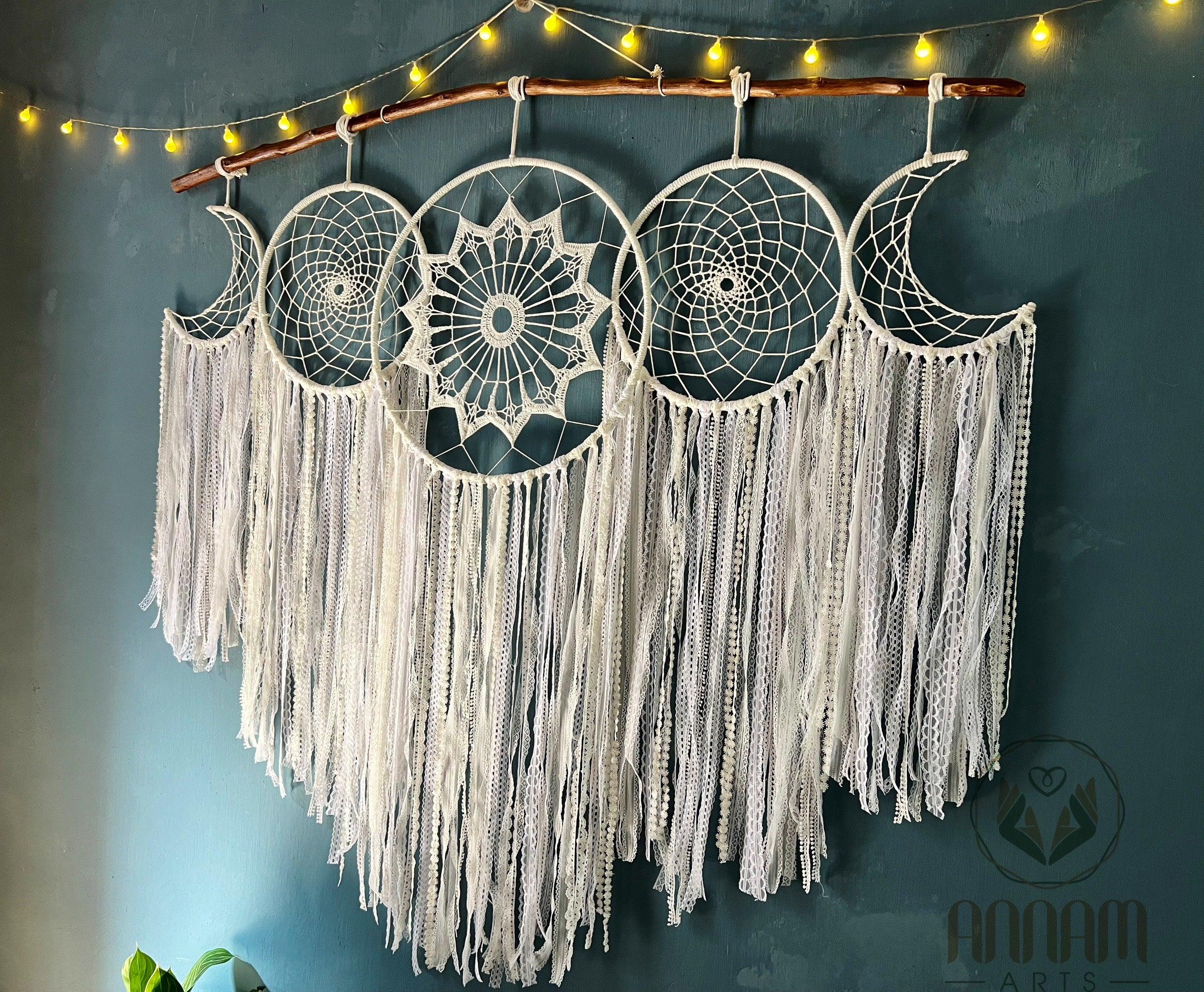 White Dreamcatcher Set Hanging Above the Bed SD01