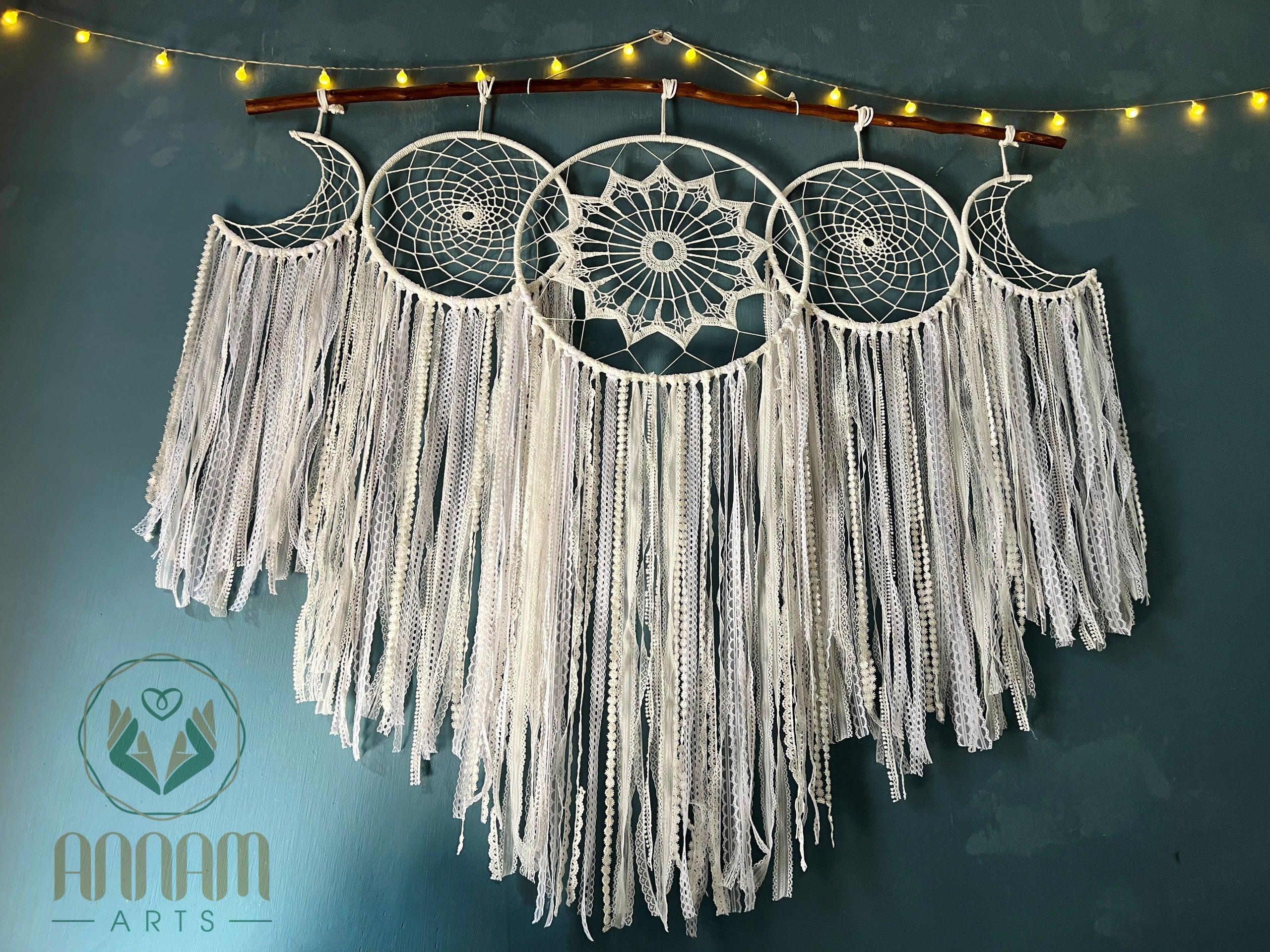 White Dreamcatcher Set Hanging Above the Bed SD01