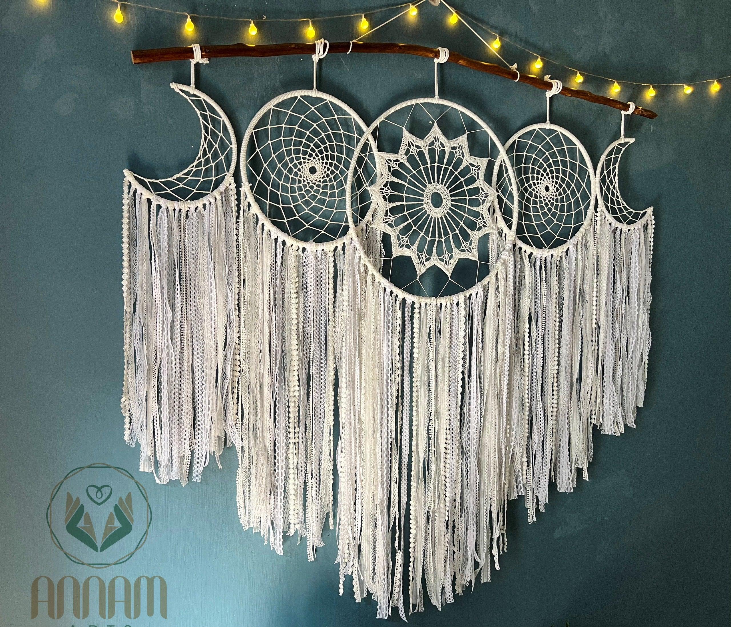 White Dreamcatcher Set Hanging Above the Bed SD01