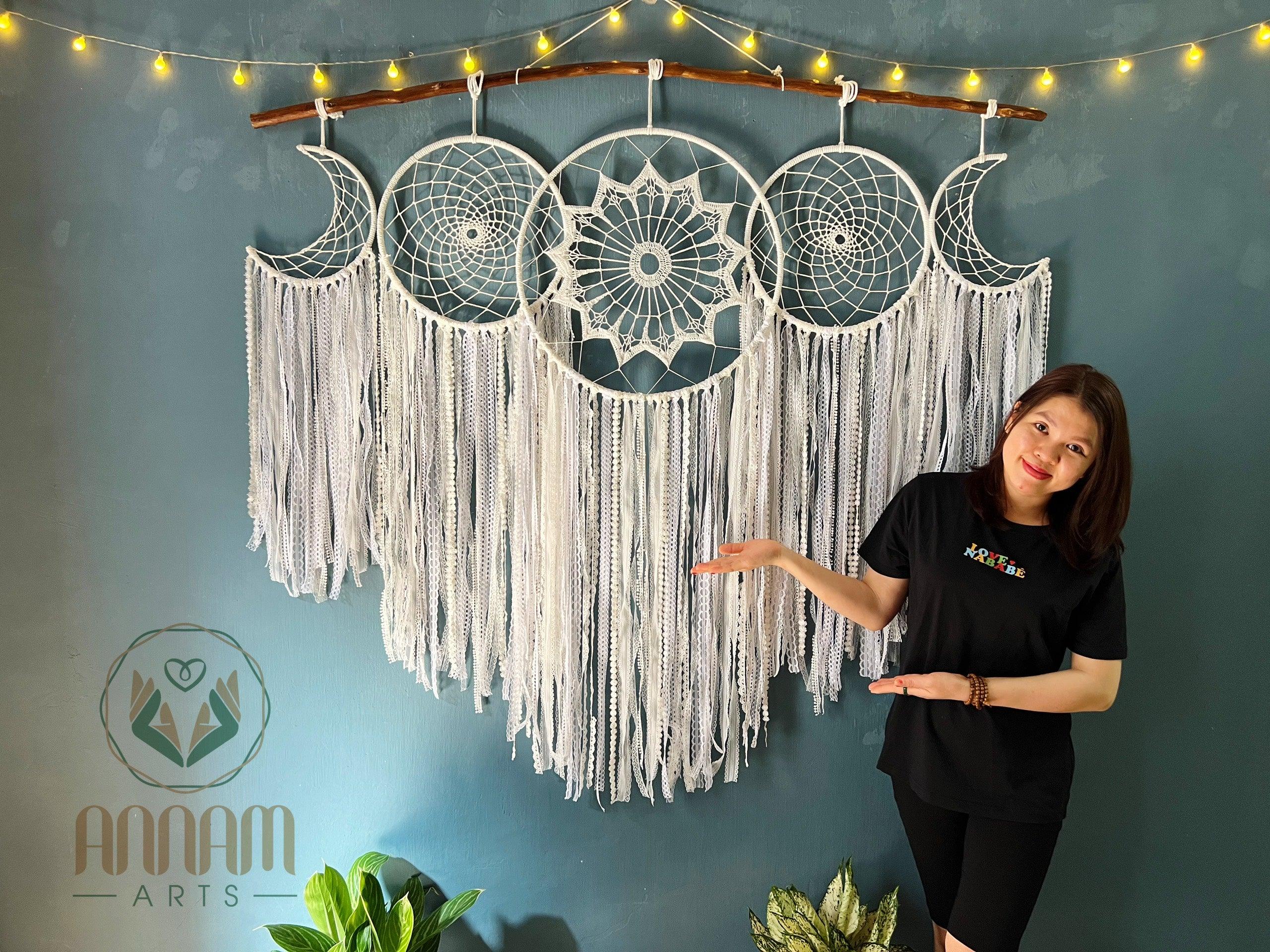 White Dreamcatcher Set Hanging Above the Bed SD01