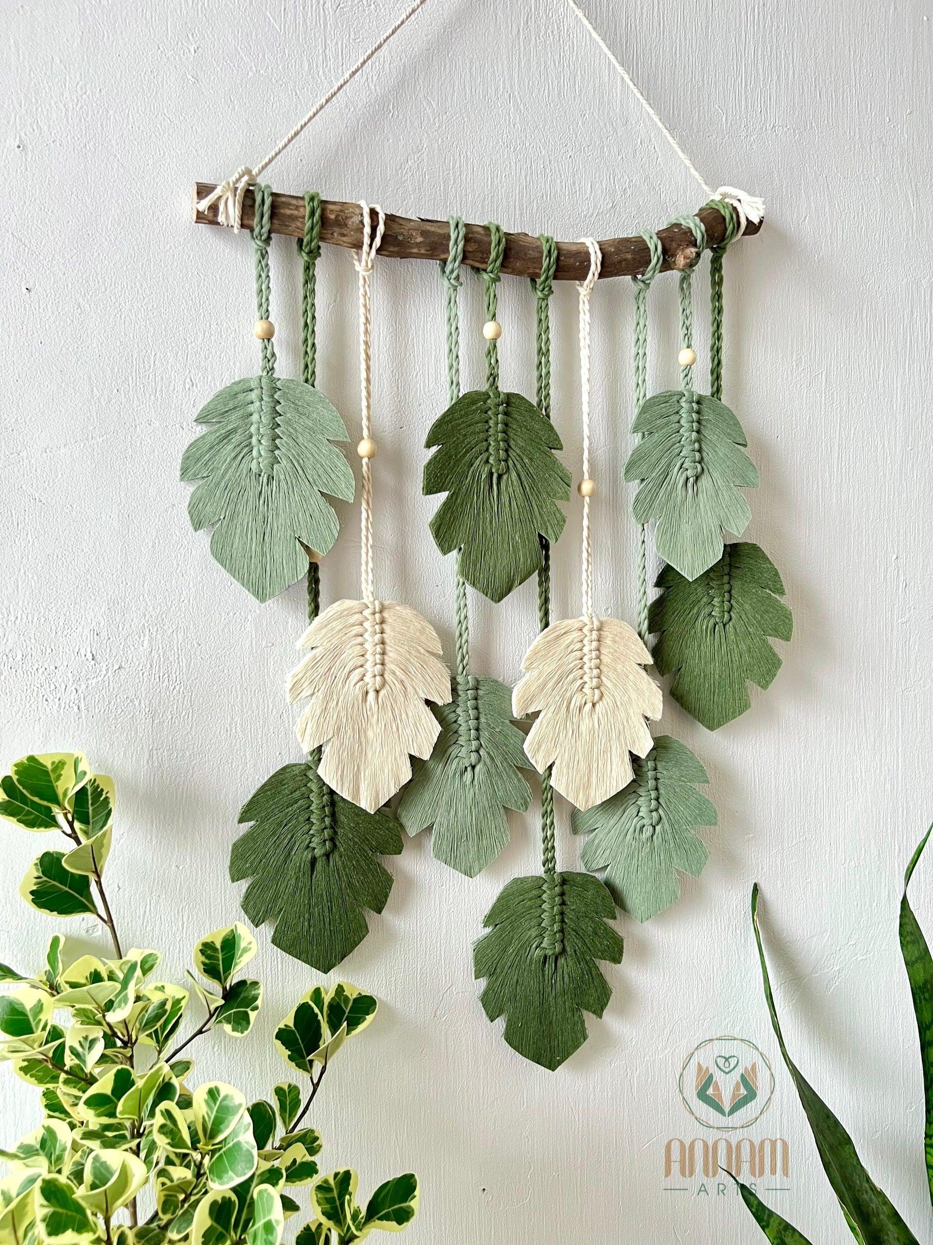 Green Leaves Macrame Monstera Wall Art LM01