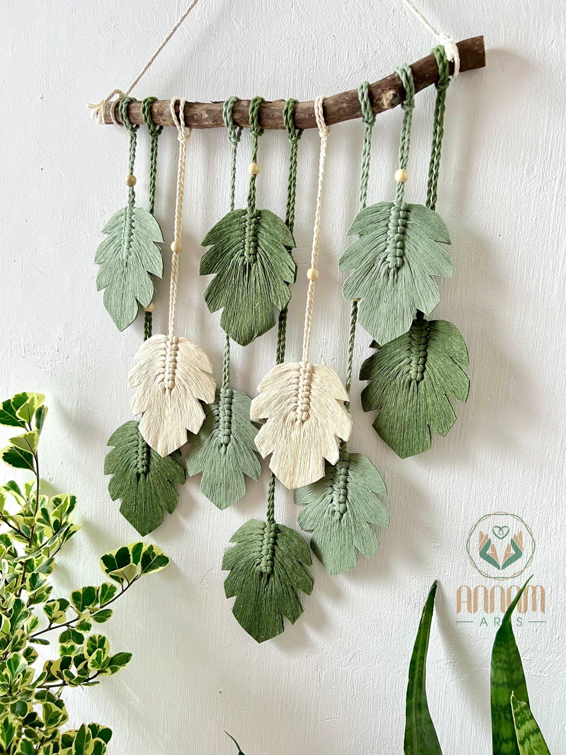 Green Leaves Macrame Monstera Wall Art LM01