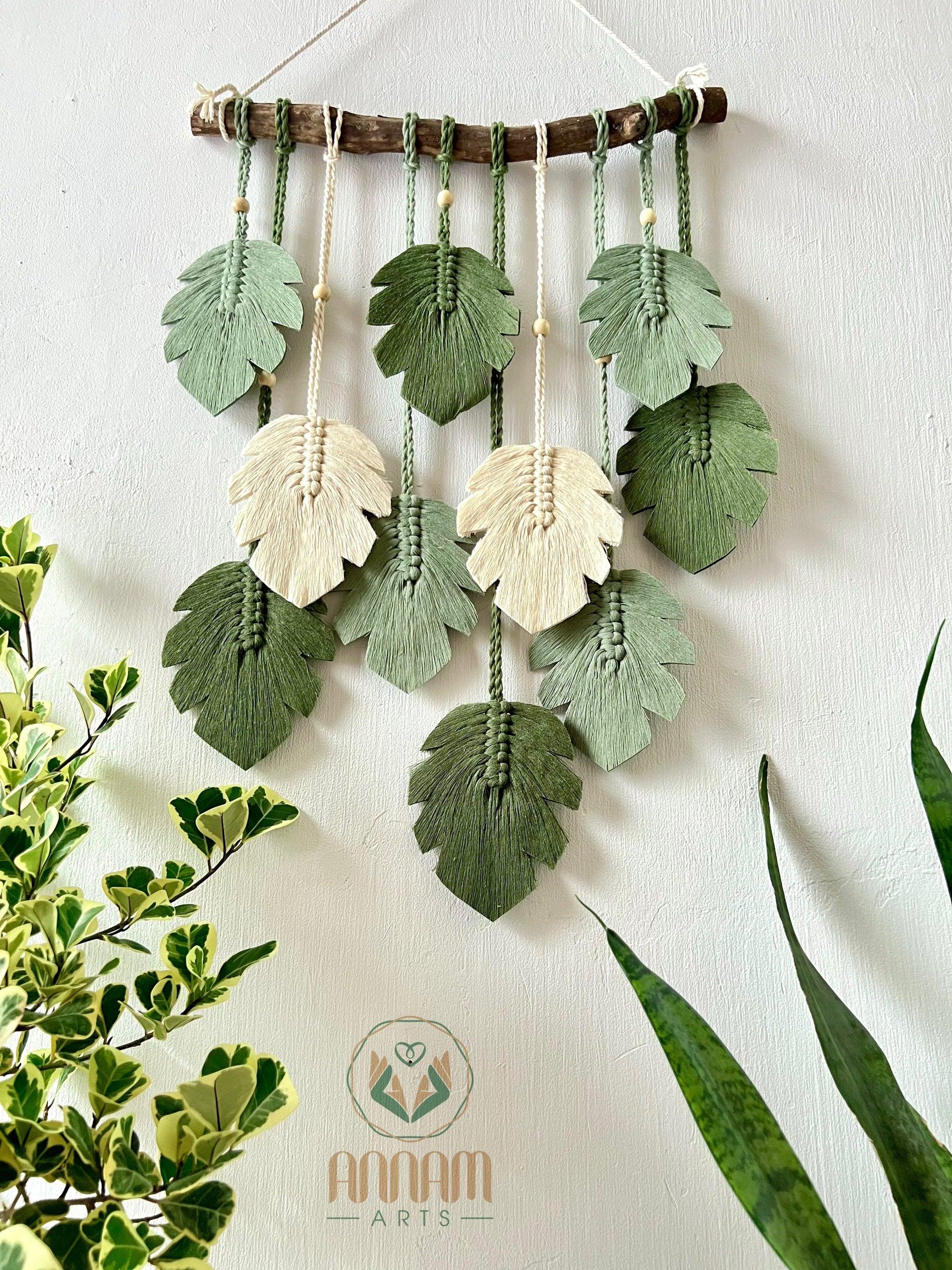 Green Leaves Macrame Monstera Wall Art LM01