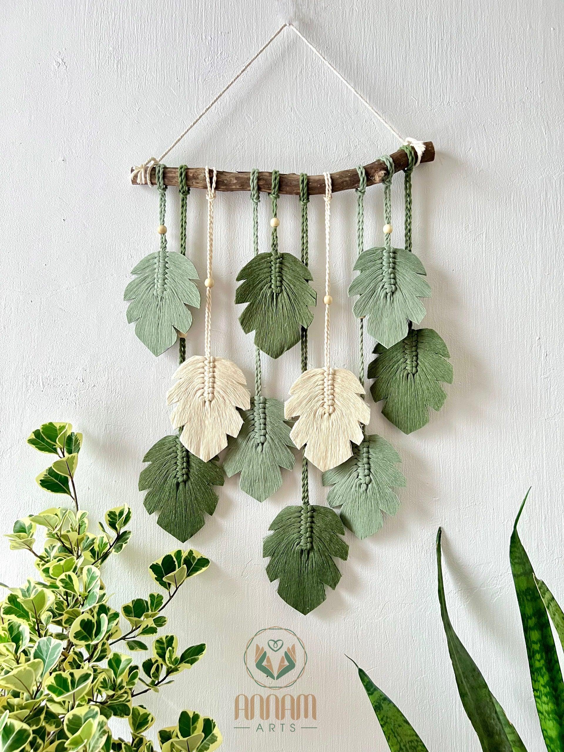 Green Leaves Macrame Monstera Wall Art LM01