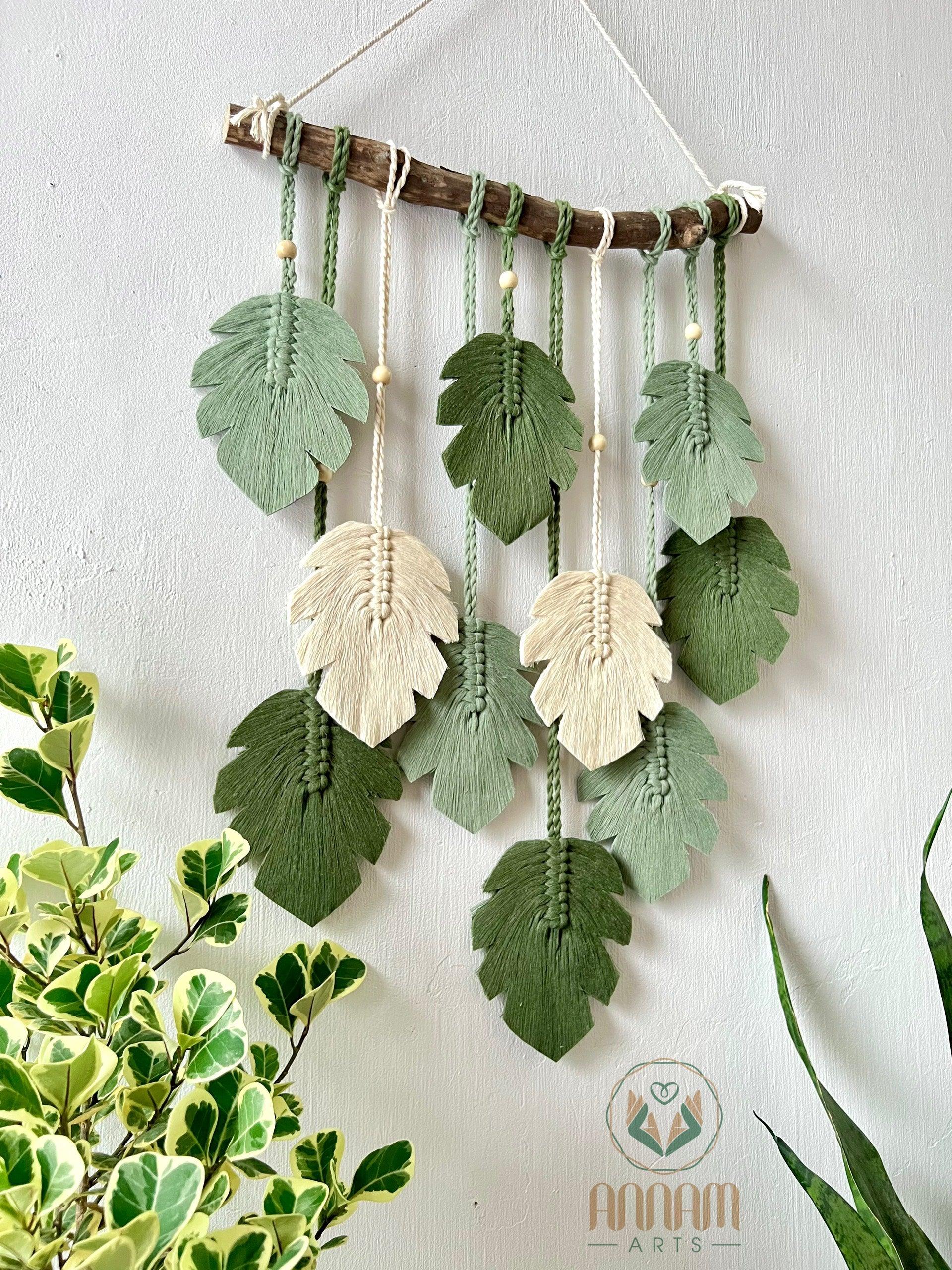 Green Leaves Macrame Monstera Wall Art LM01