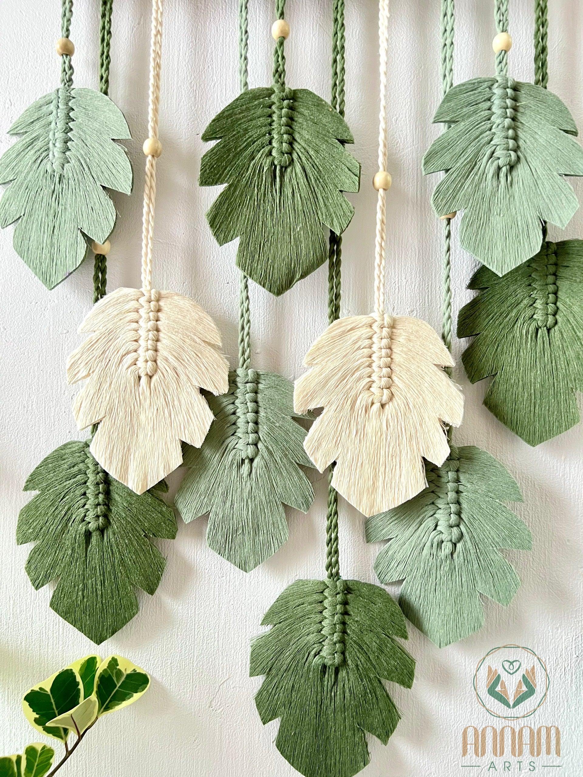 Green Leaves Macrame Monstera Wall Art LM01