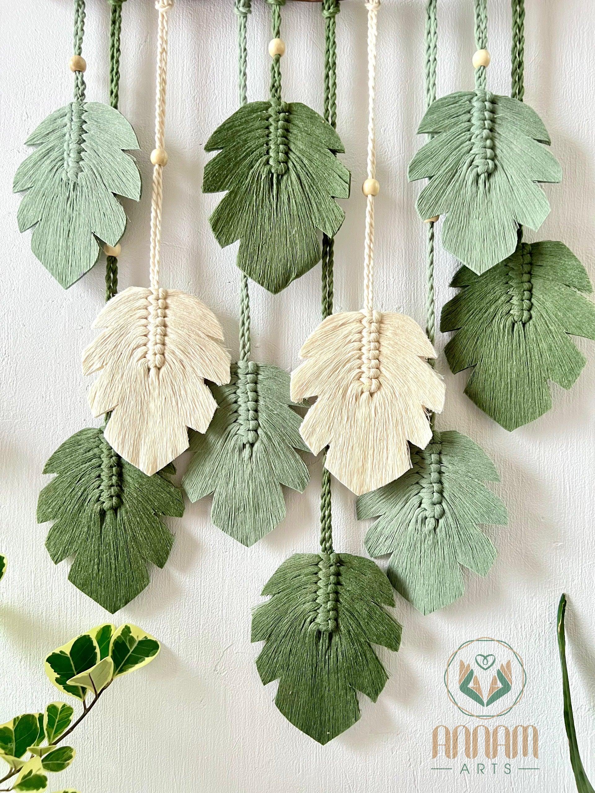 Green Leaves Macrame Monstera Wall Art LM01