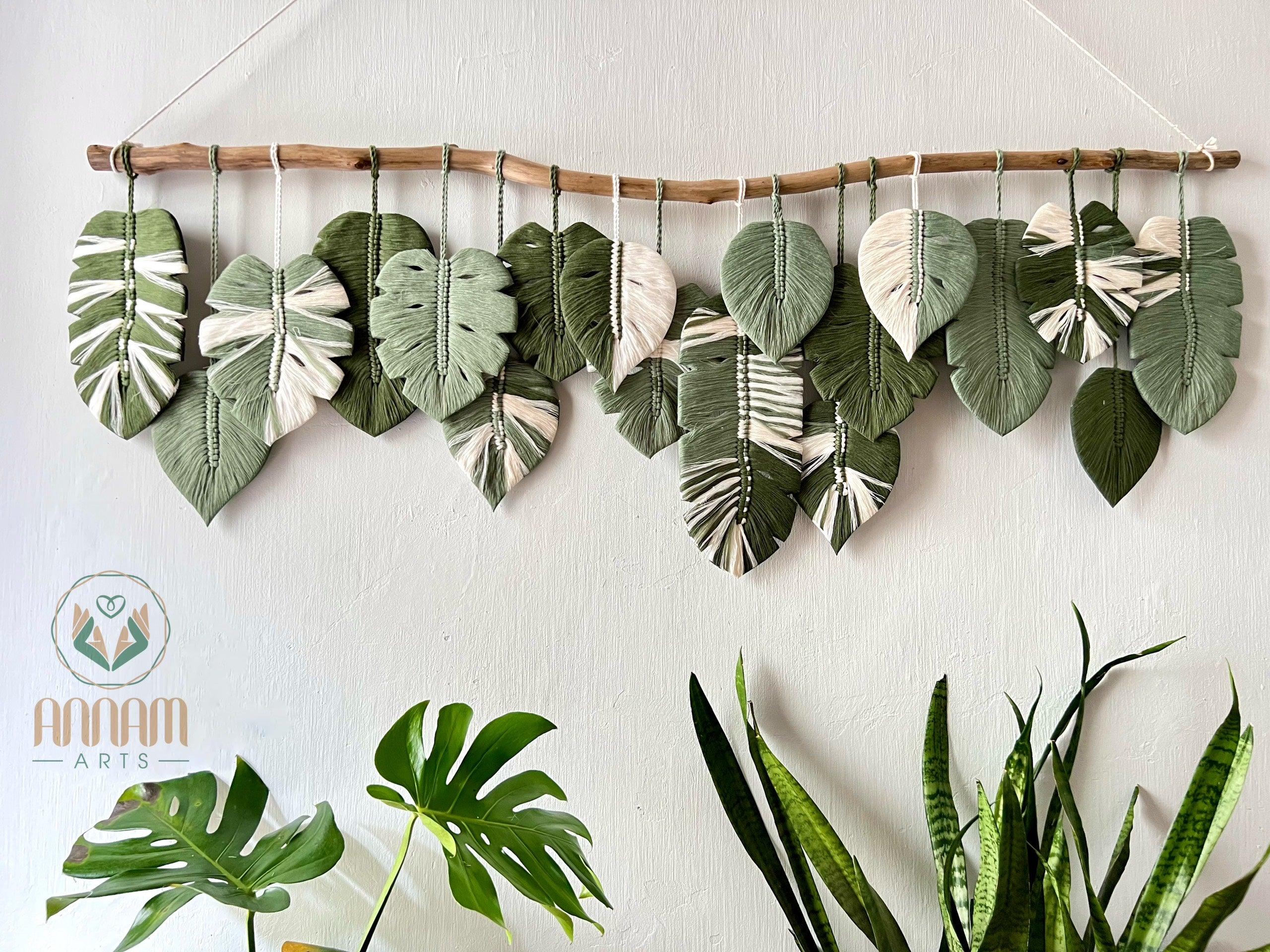 Macrame Monstera green leaf wall hanging LM03