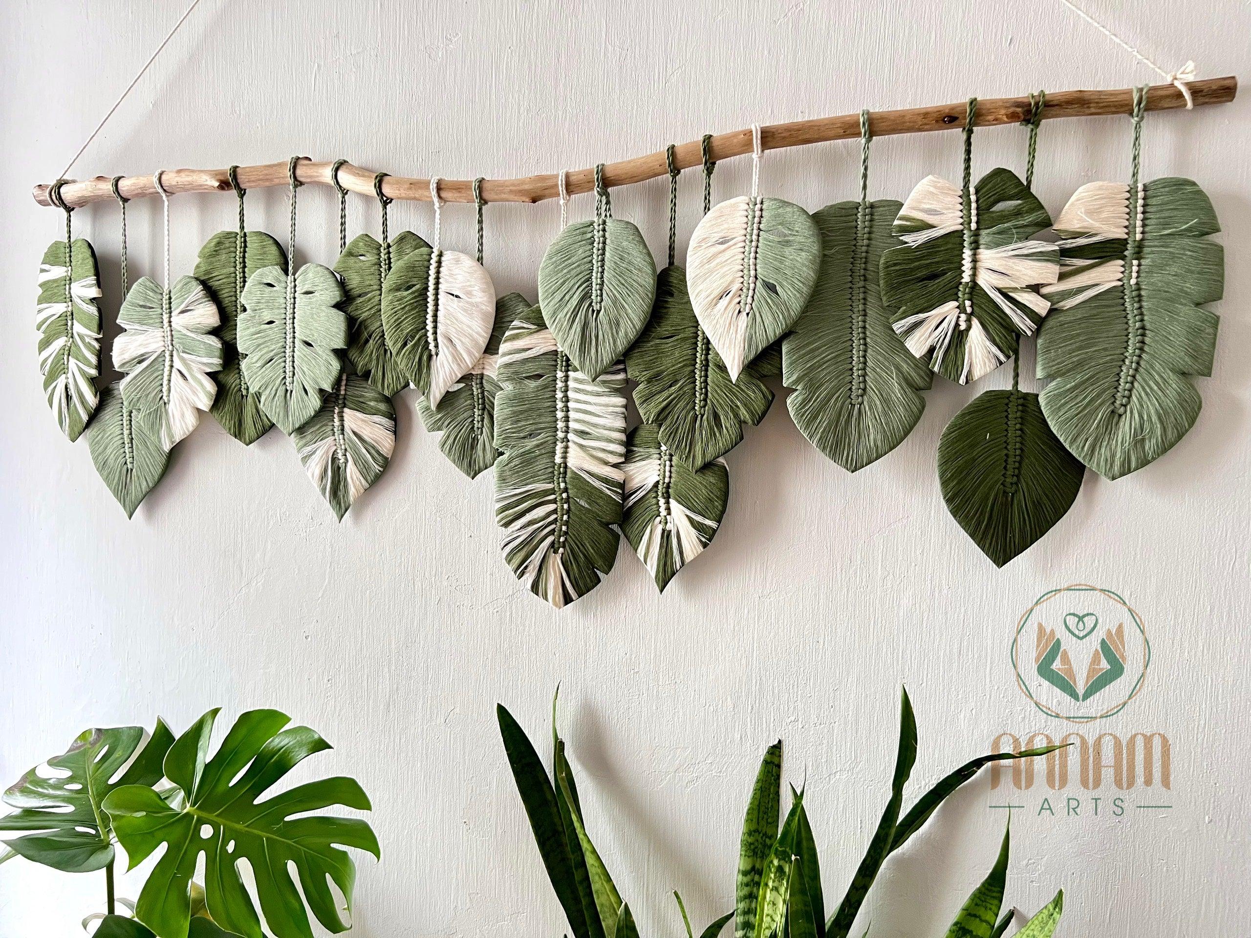 Macrame Monstera green leaf wall hanging LM03