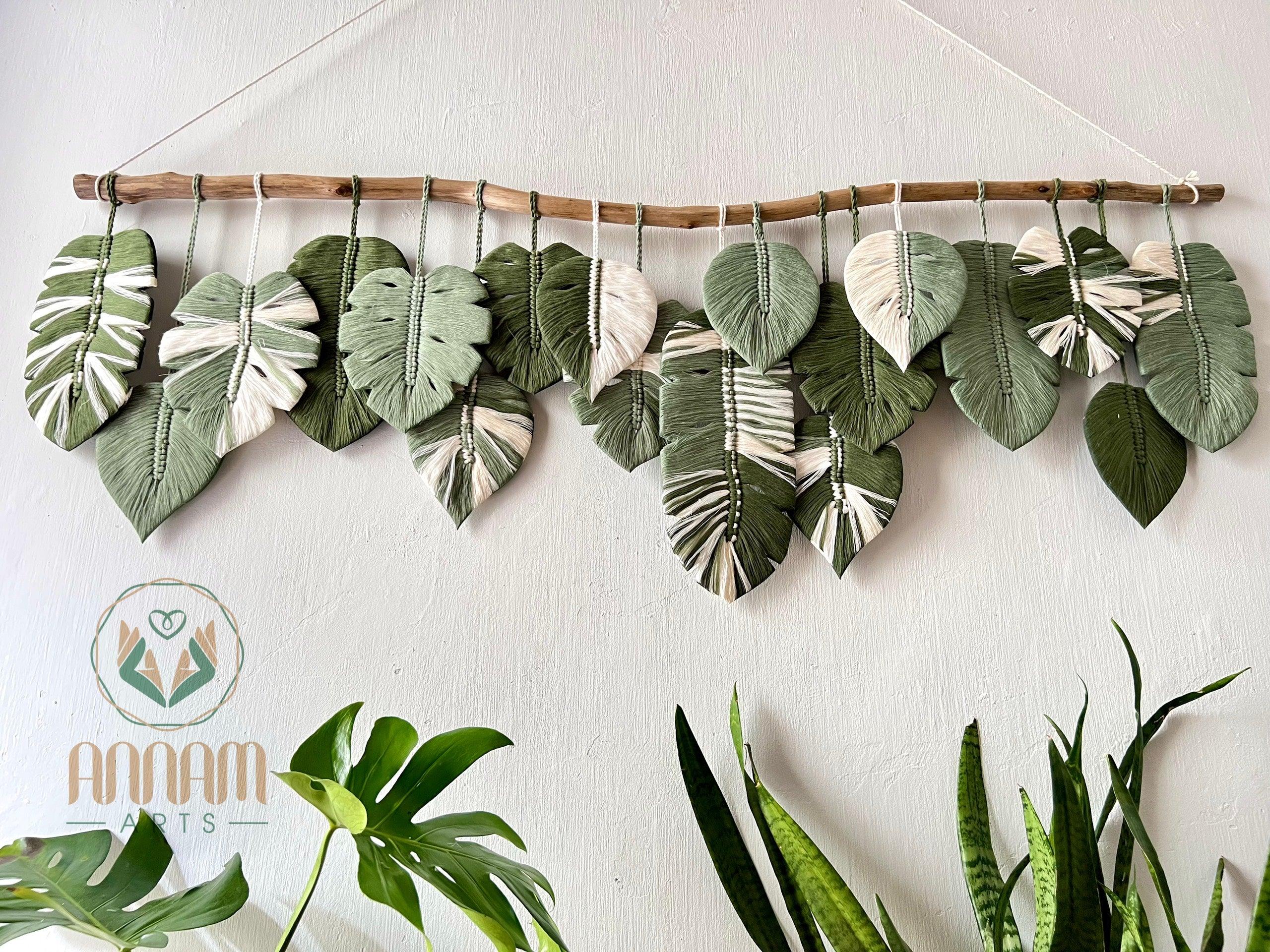 Macrame Monstera green leaf wall hanging LM03