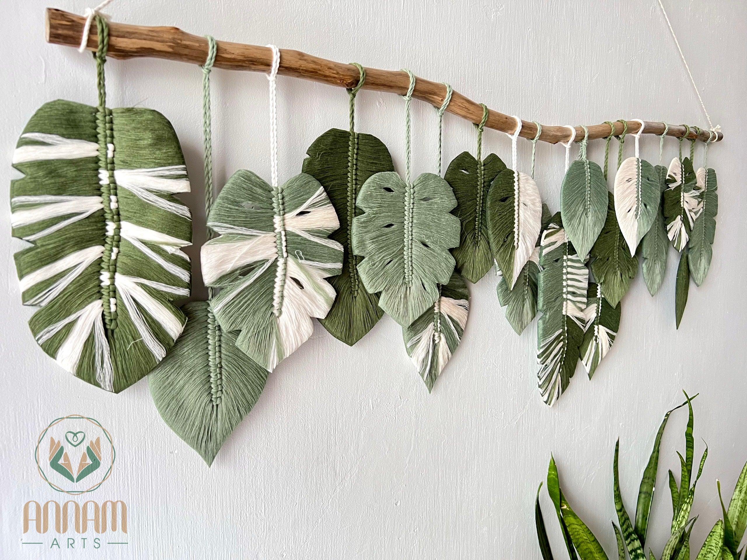 Macrame Monstera green leaf wall hanging LM03