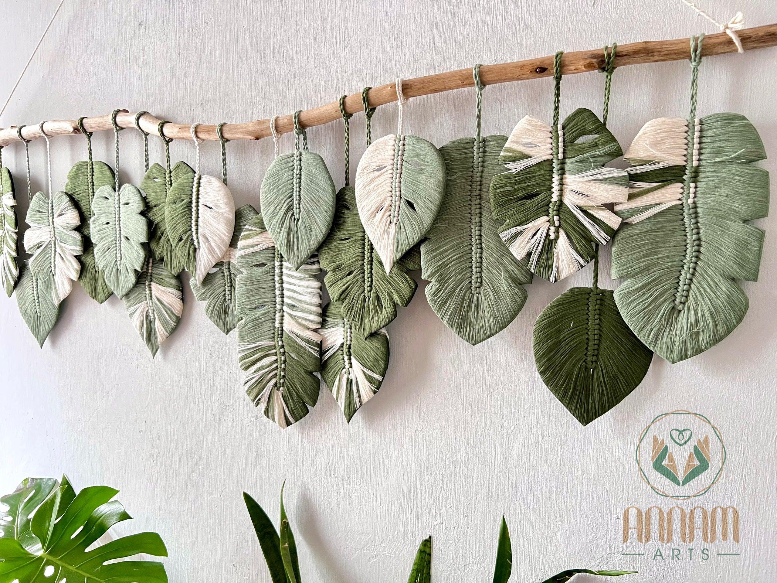 Macrame Monstera green leaf wall hanging LM03