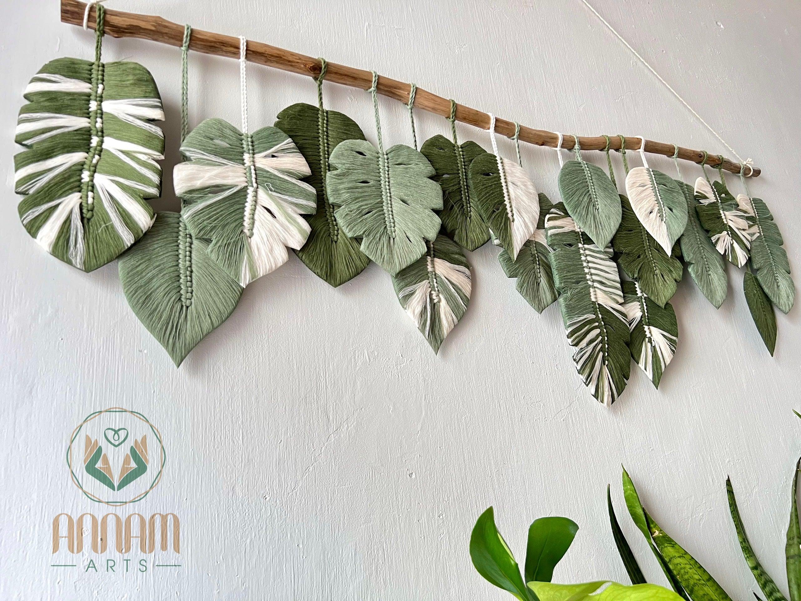 Macrame Monstera green leaf wall hanging LM03