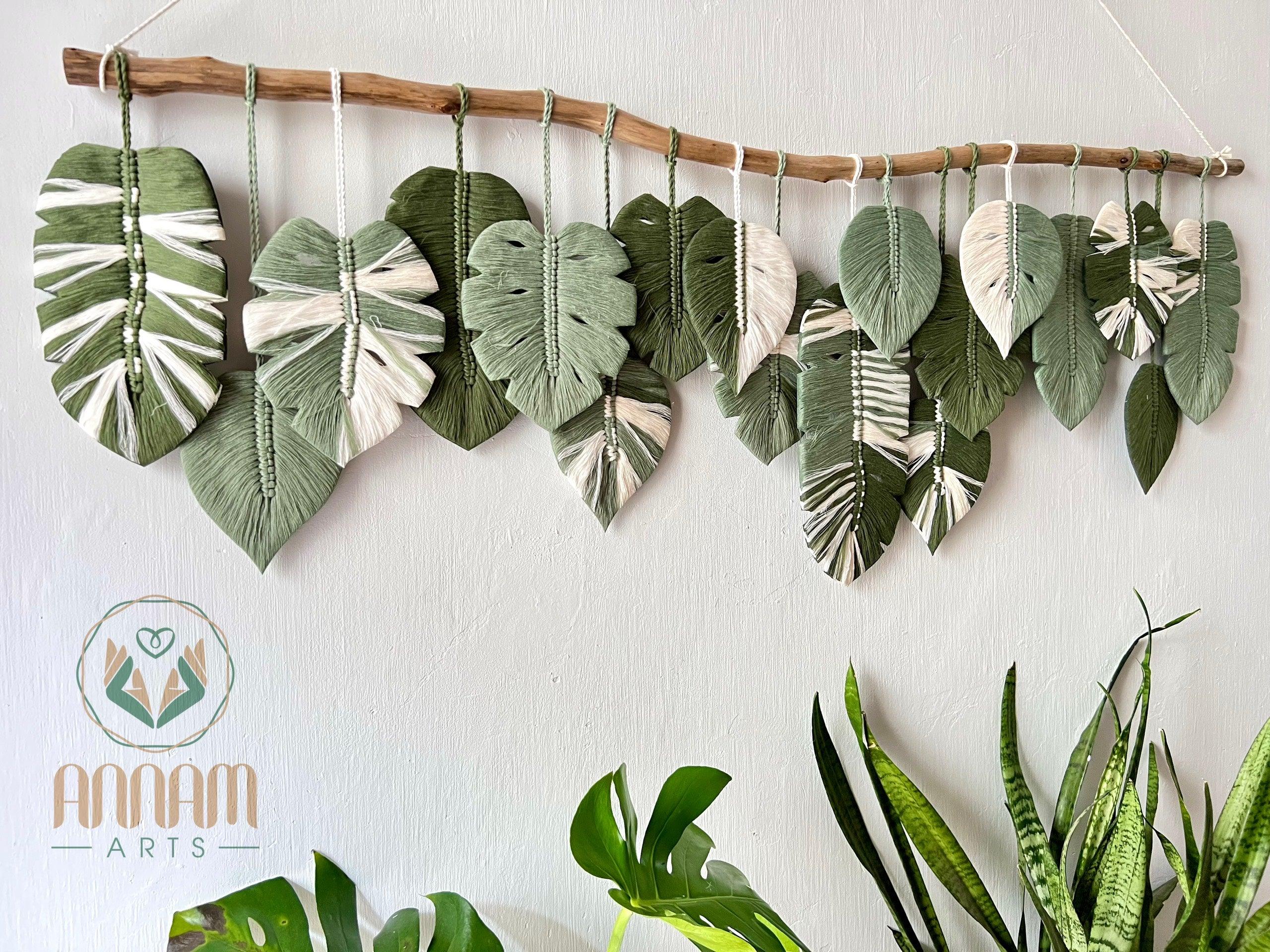 Macrame Monstera green leaf wall hanging LM03