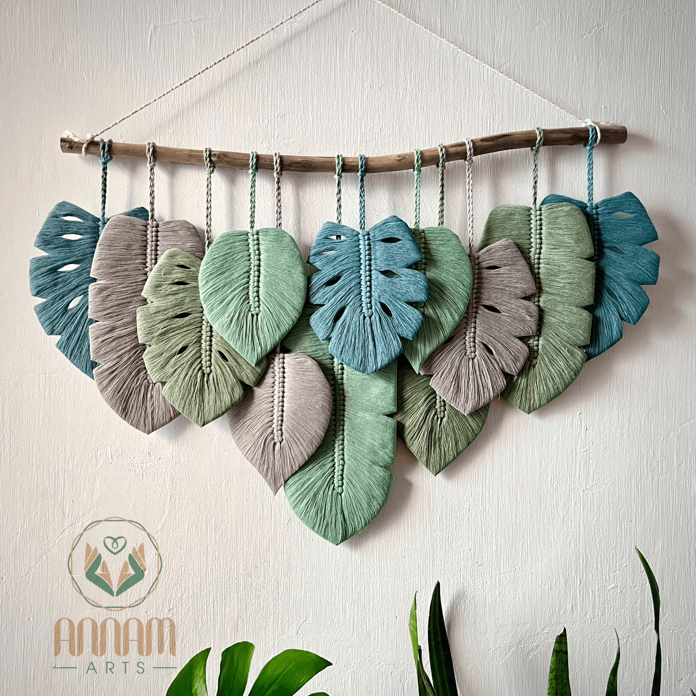 Monstera leaf wall hanging gray-green LM05