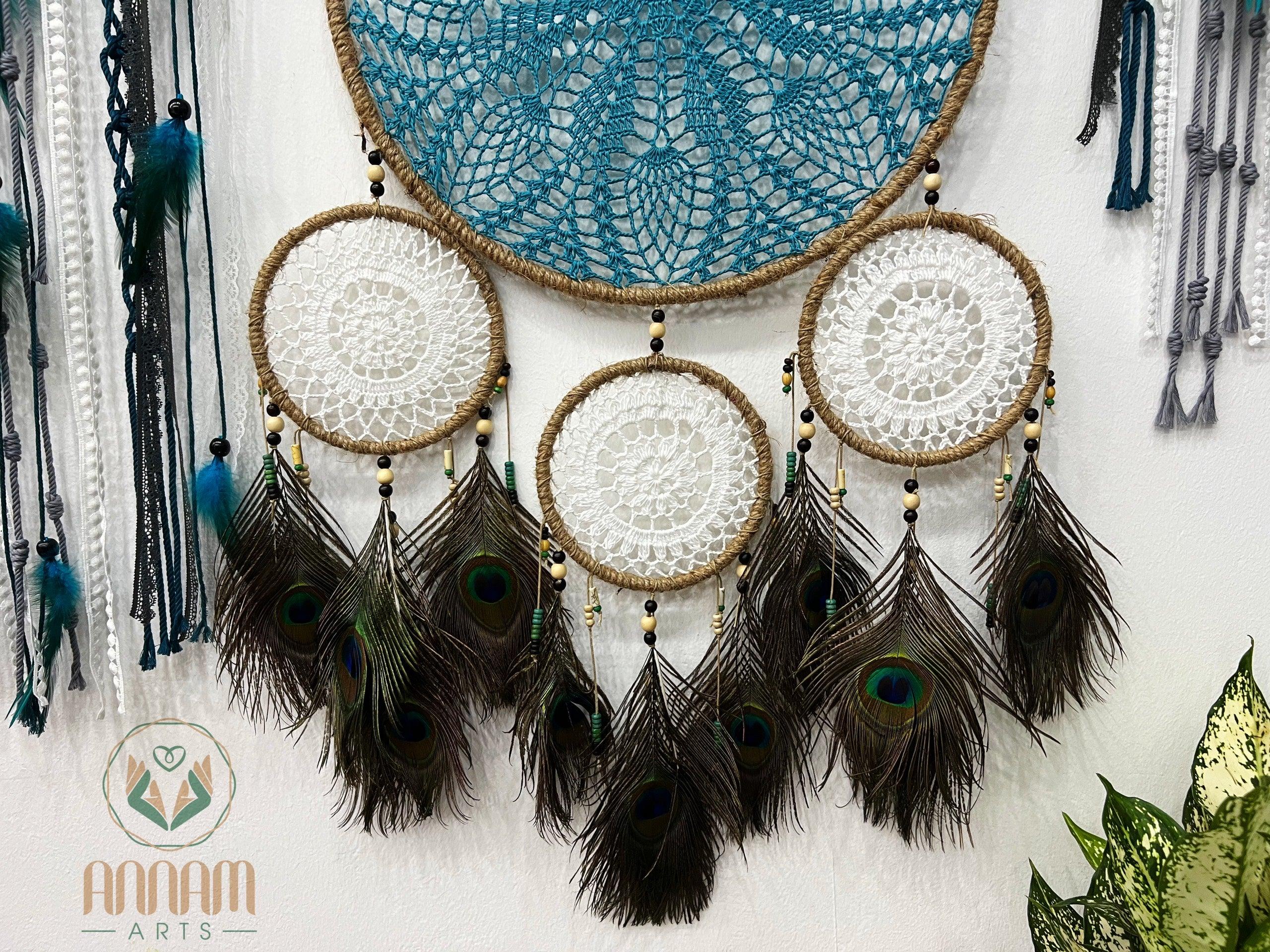 Set of 5 Large Peacock Feather Dreamcatcher - SD06