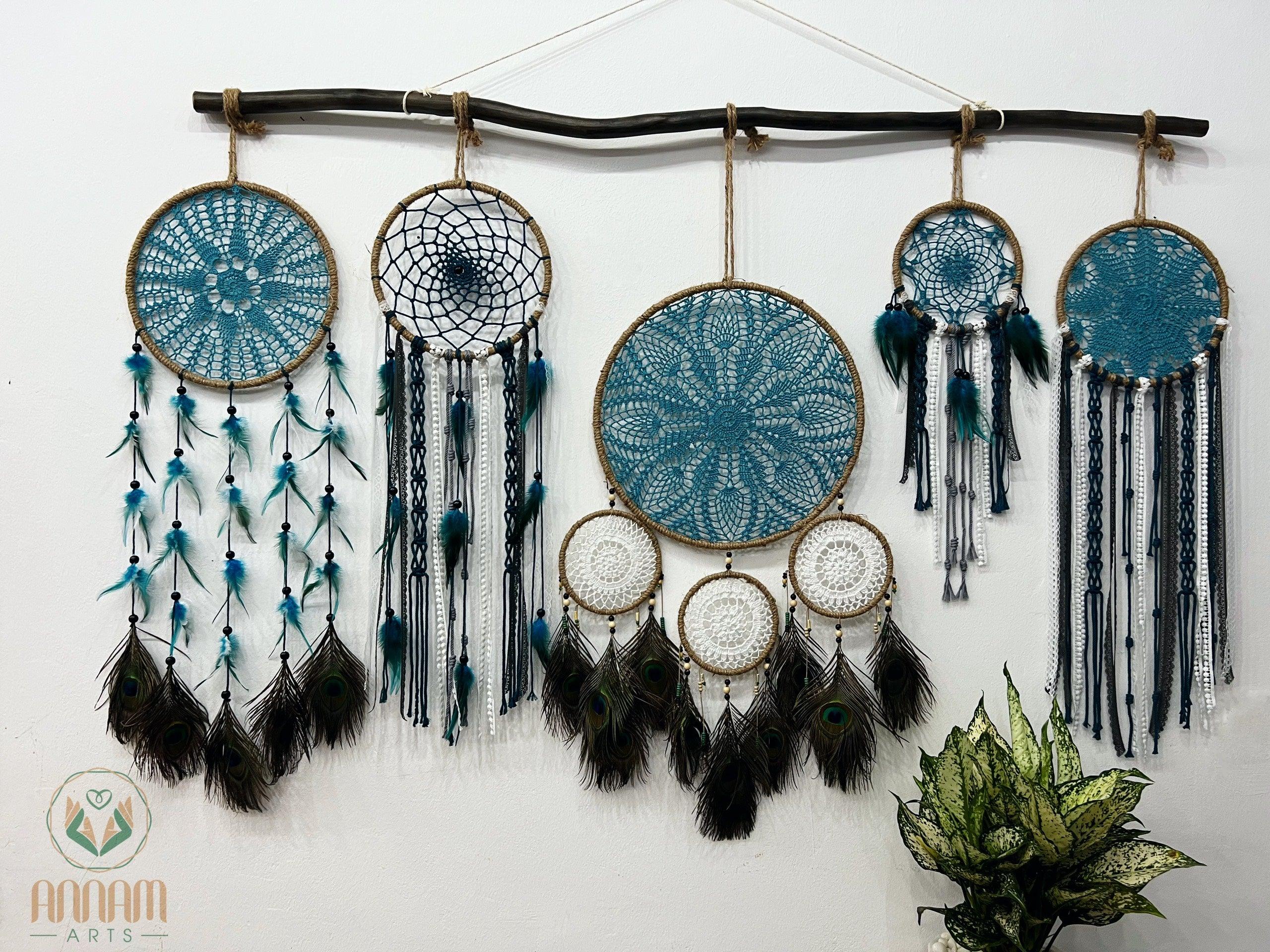 Set of 5 Large Peacock Feather Dreamcatcher - SD06