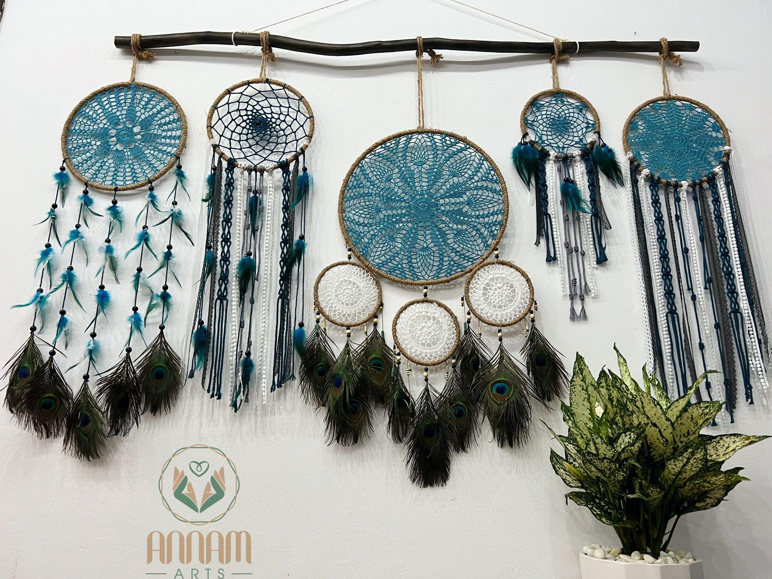 Set of 5 Large Peacock Feather Dreamcatcher - SD06