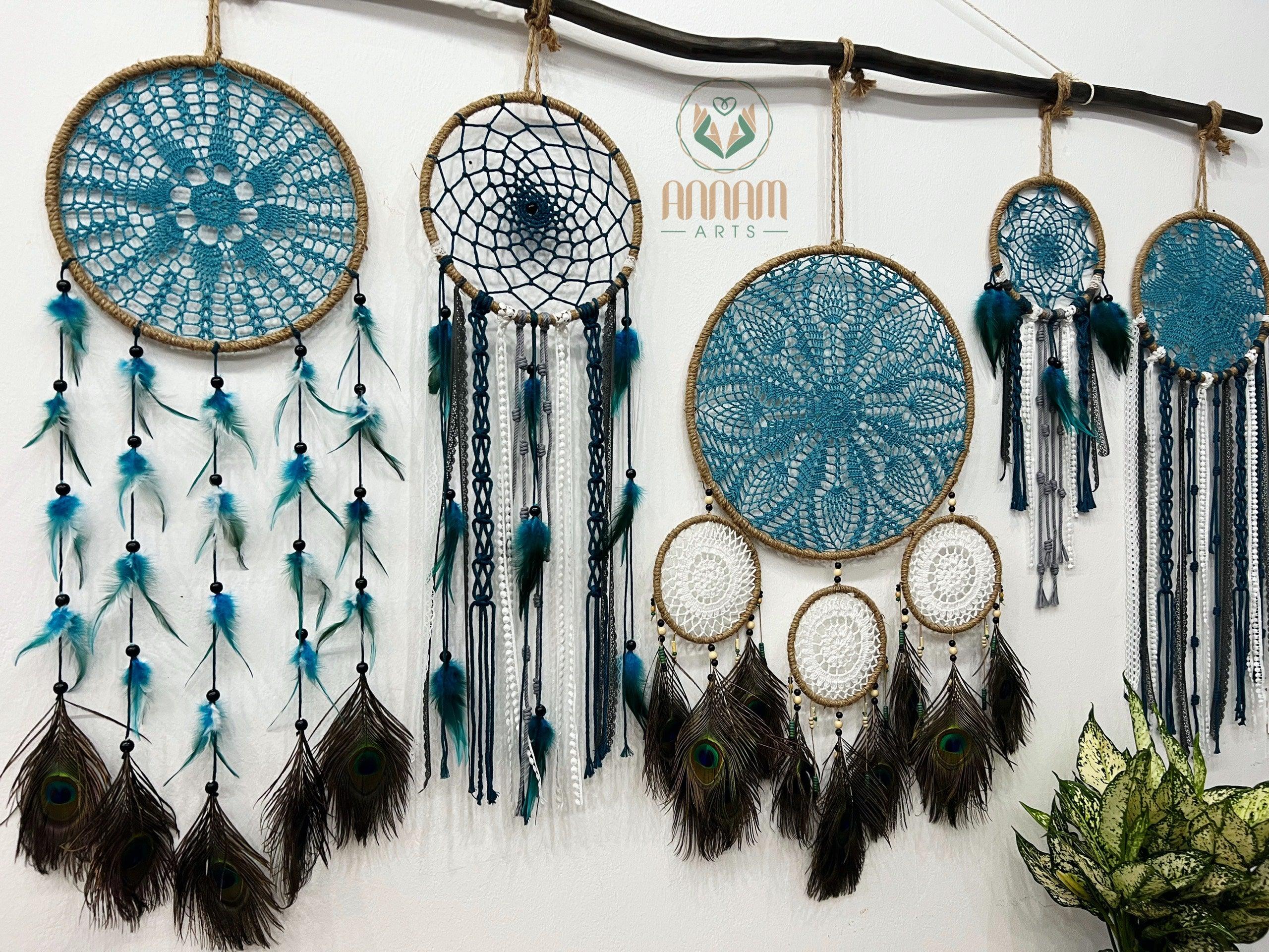 Set of 5 Large Peacock Feather Dreamcatcher - SD06