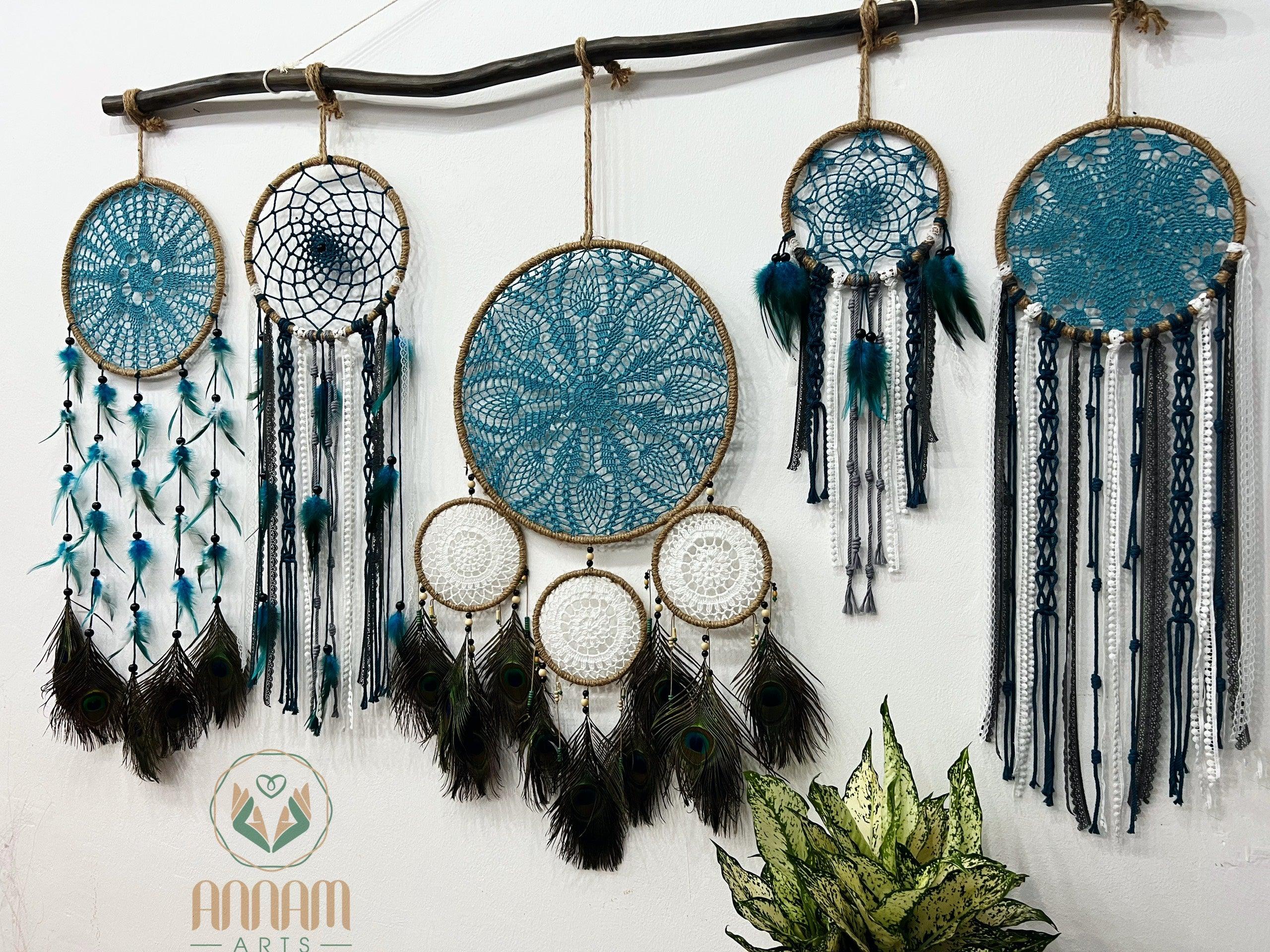 Set of 5 Large Peacock Feather Dreamcatcher - SD06