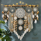 Large dreamcatcher set for wall hanging in natural color (Brown)- SD07