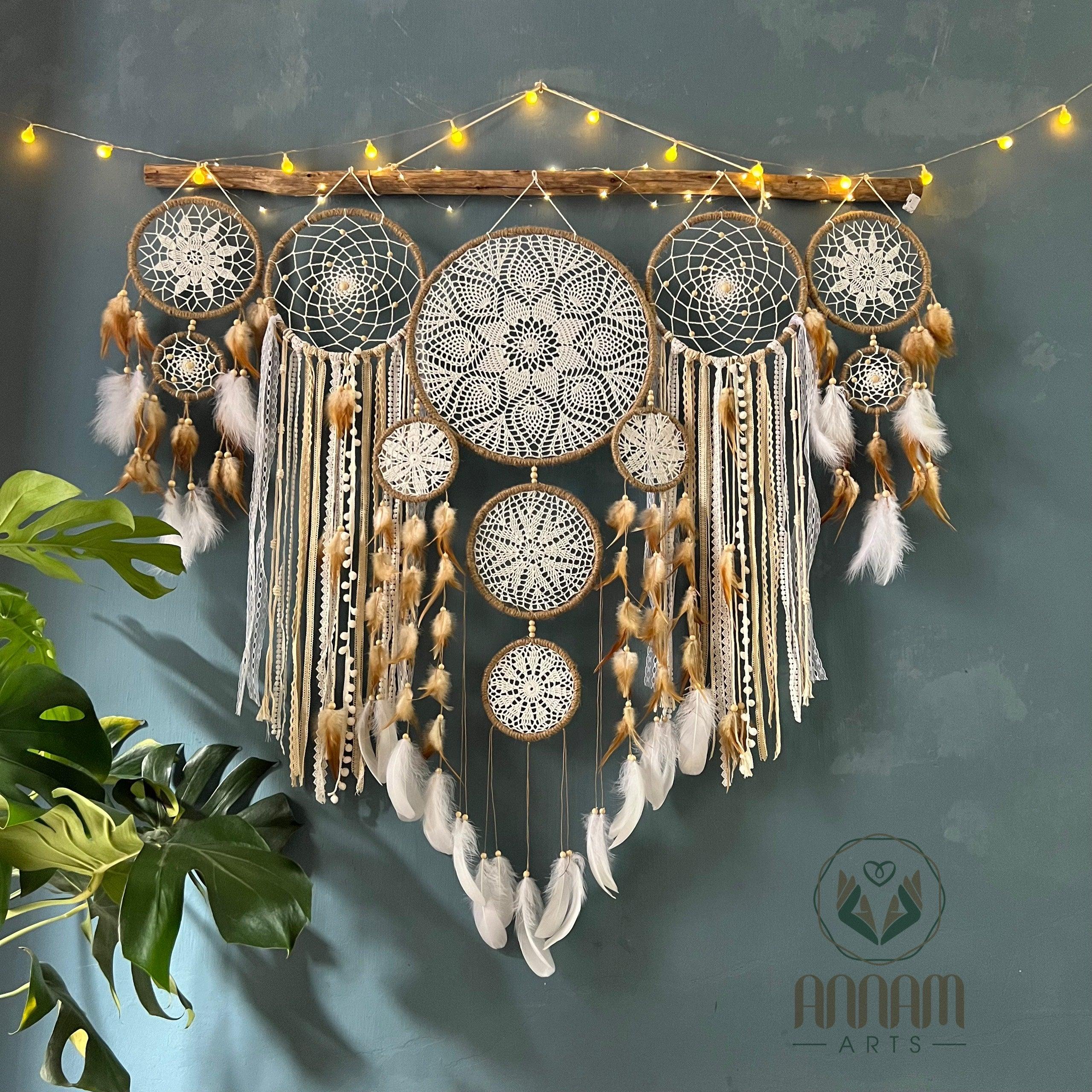 Large dreamcatcher set for wall hanging in natural color (Brown)- SD07