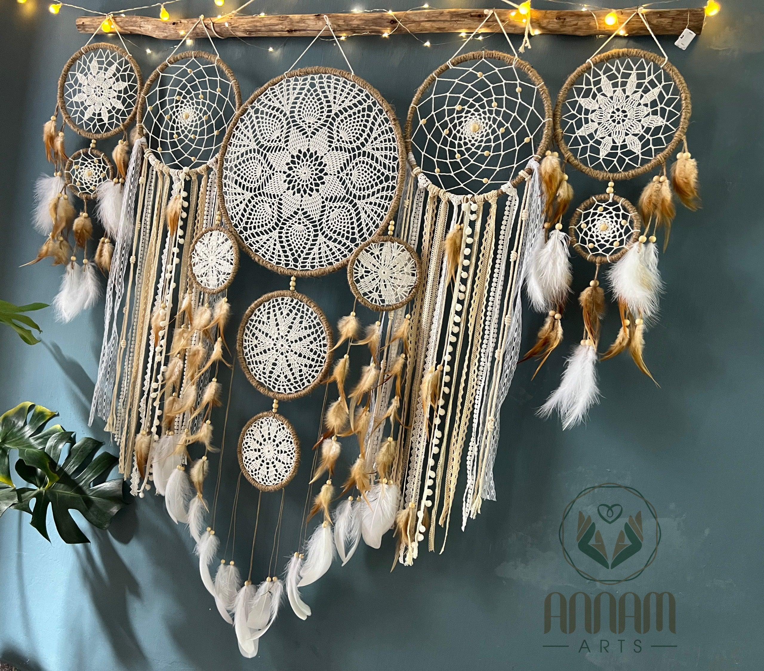 Large dreamcatcher set for wall hanging in natural color (Brown)- SD07