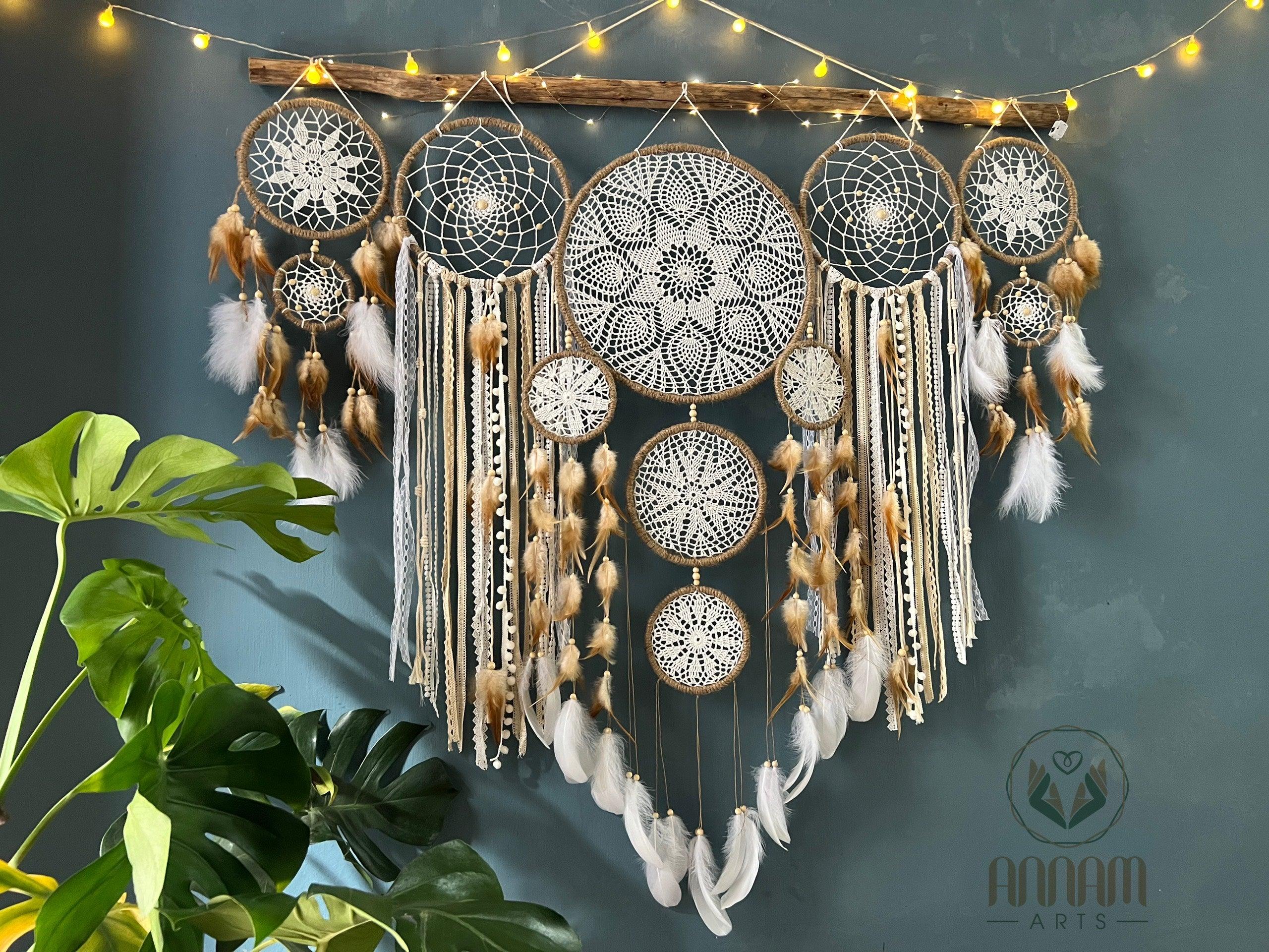 Large dreamcatcher set for wall hanging in natural color (Brown)- SD07