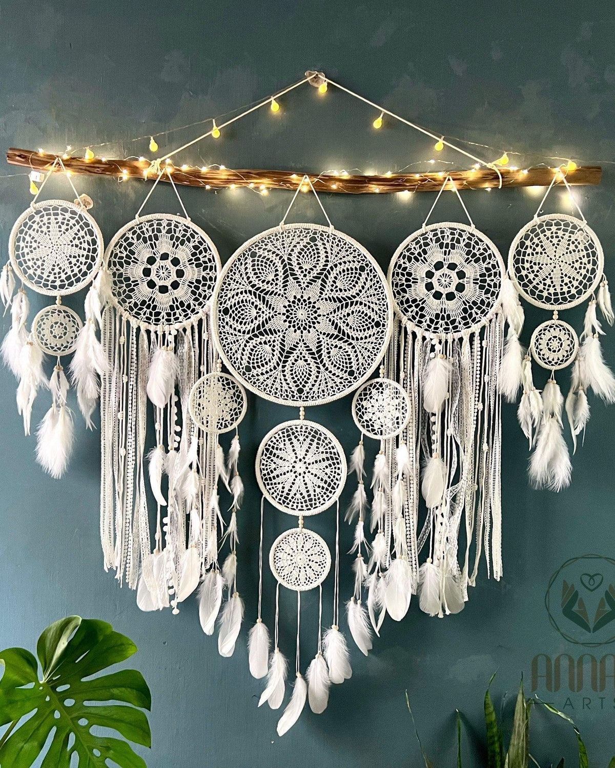 Large dreamcatcher set for wall hanging in White - SD07