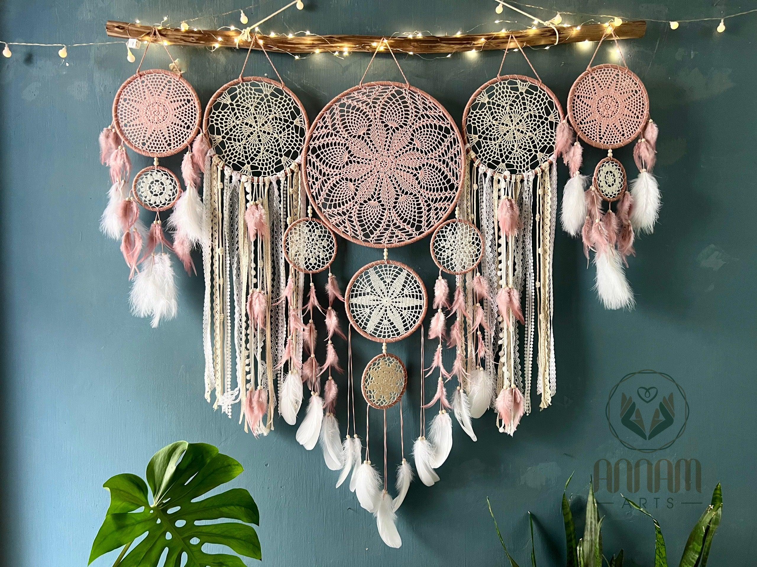 Large dreamcatcher set for wall hanging in natural color (Brown)- SD07