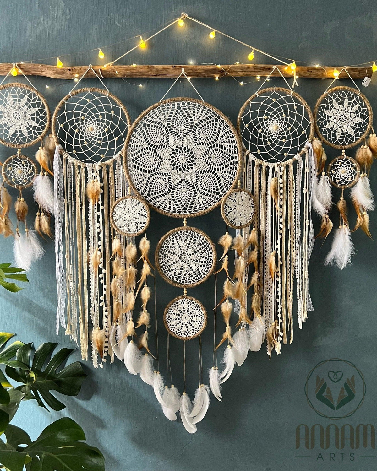 Large dreamcatcher set for wall hanging in natural color (Brown)- SD07