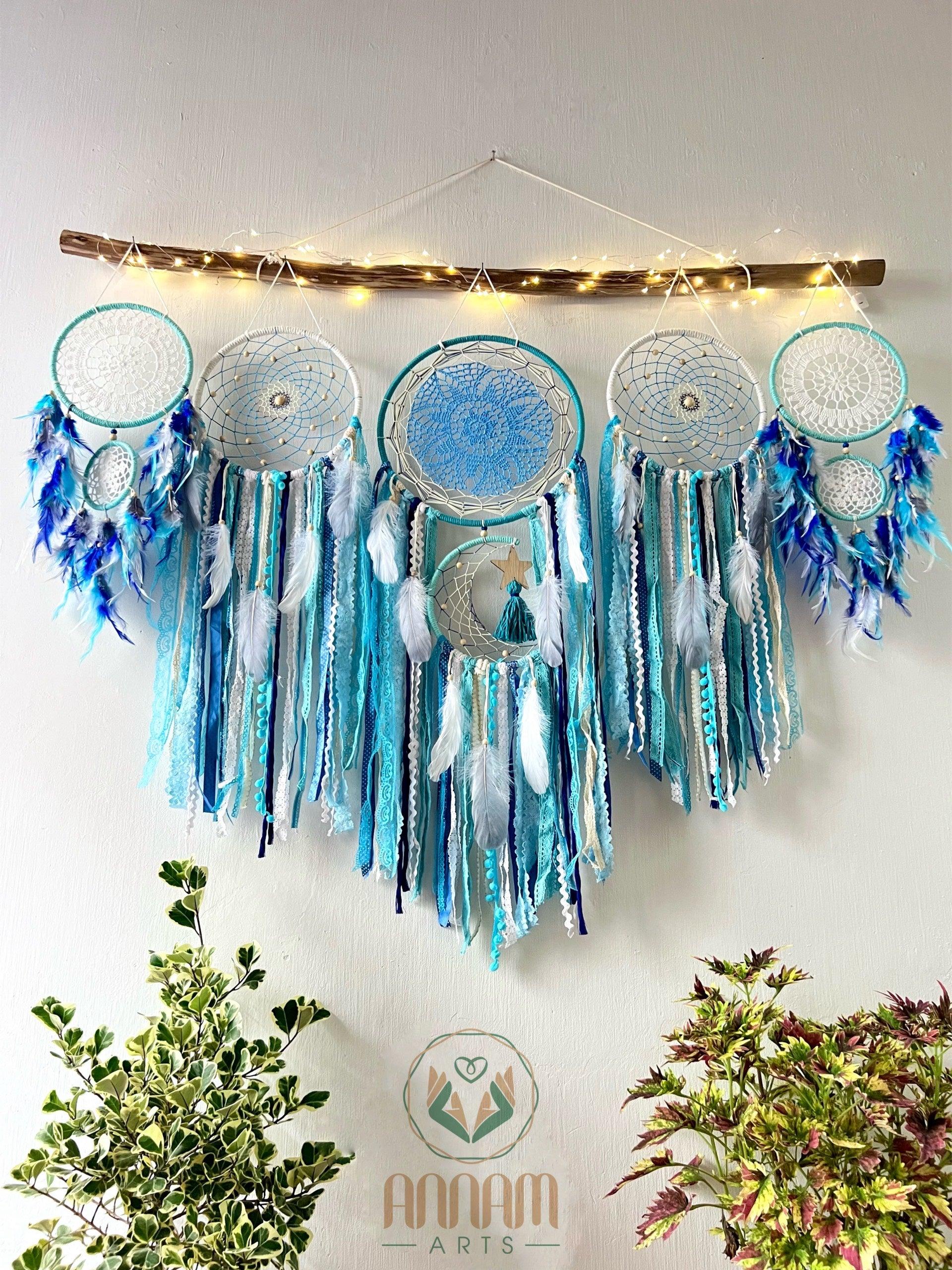 Large blue dreamcatcher set moon and stars SD08